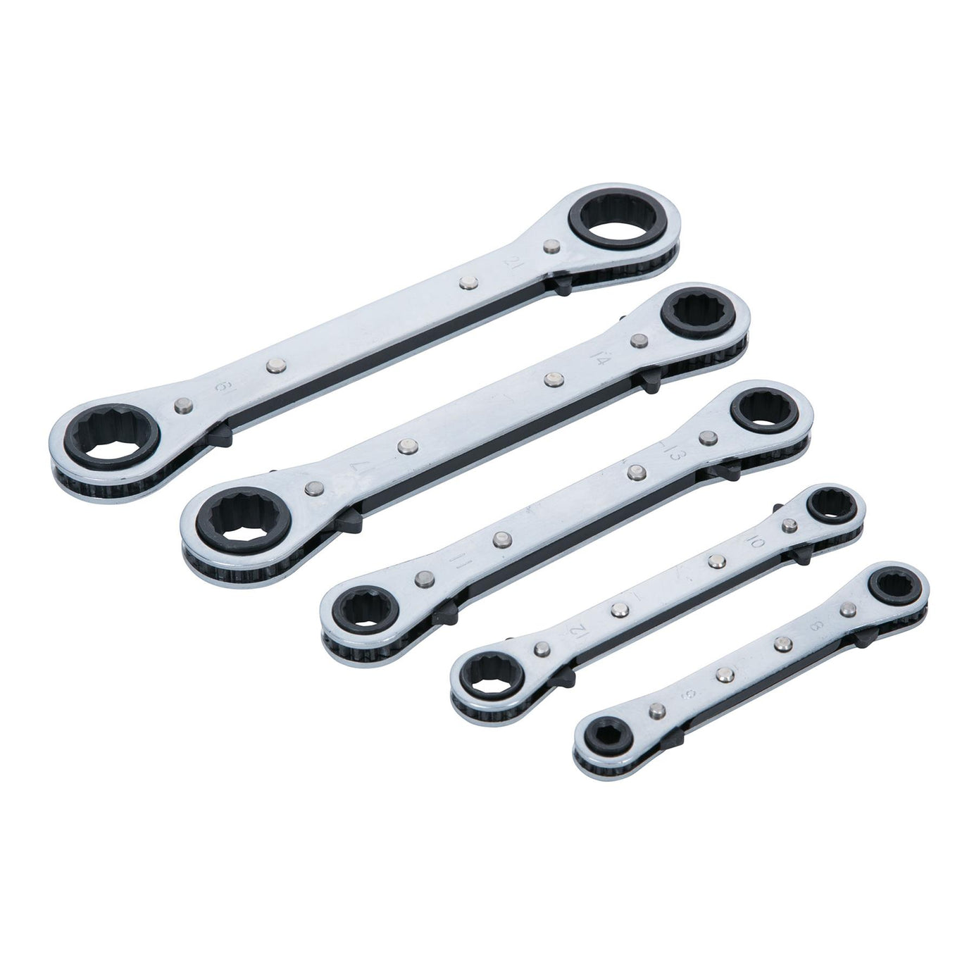 BlueSpot Heavy Duty 5Pce Metric Ratchet Ring Spanner Set (6-21mm) Reversible New