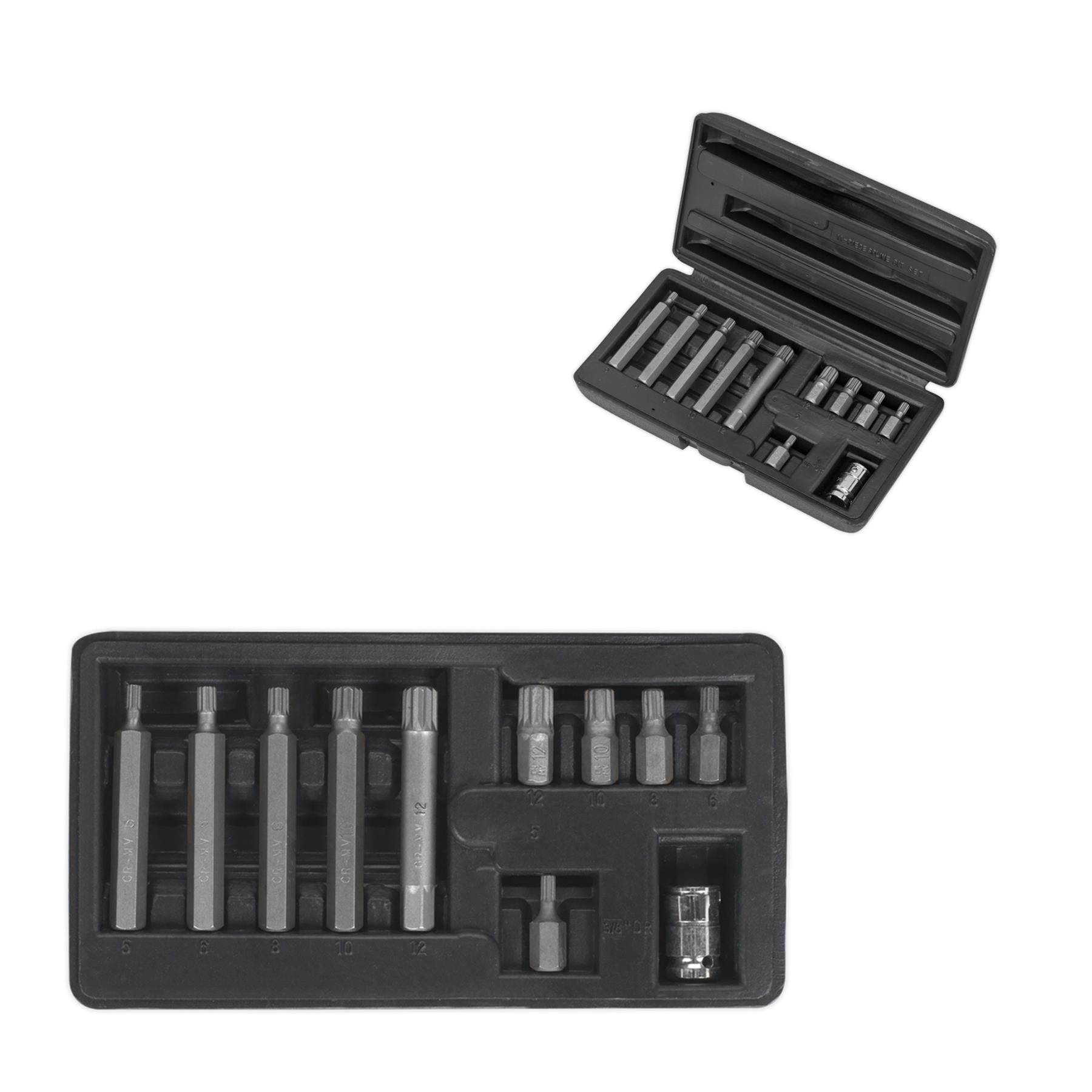 Sealey Spline Bit & Holder Set 11pc - 3/8"Sq Drive