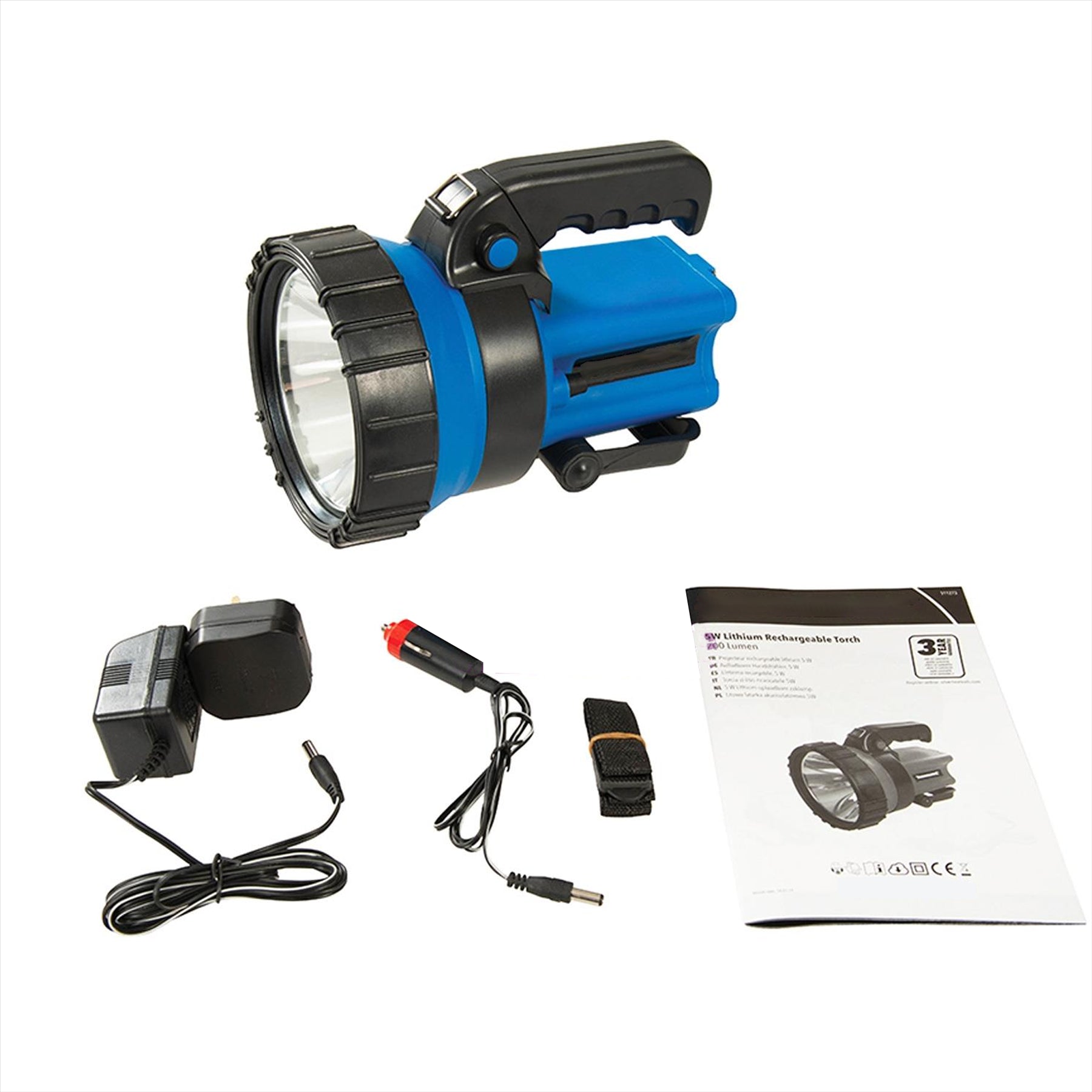 Heavy Duty High-Instensity 5W 200 Lumen Lithium Rechargeable Torch 2000mAh Li-ion Battery