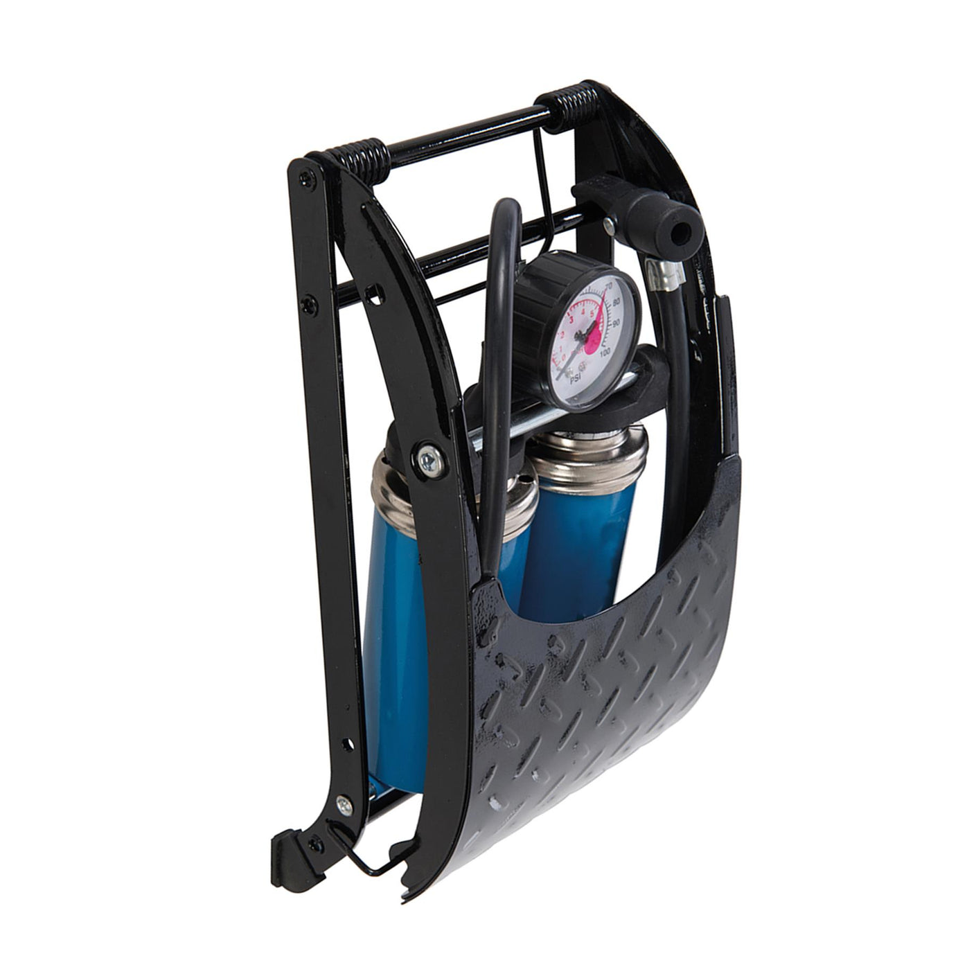 Foot Pump Heavy Duty Double Barrel 470cc High Air Output Metal Valve 550mm Hose