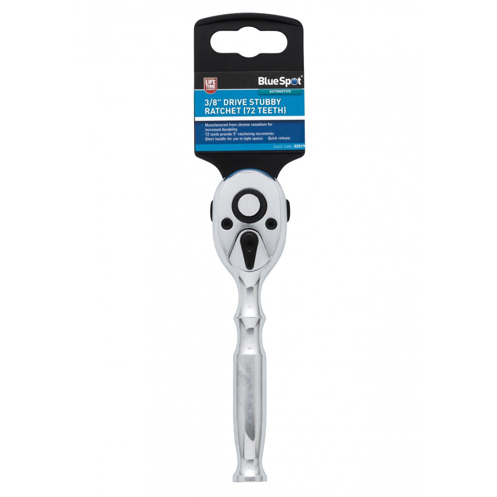 BlueSpot 3/8" Stubby Ratchet Quick Release 72 Teeth 5� Ratcheting Short Handle