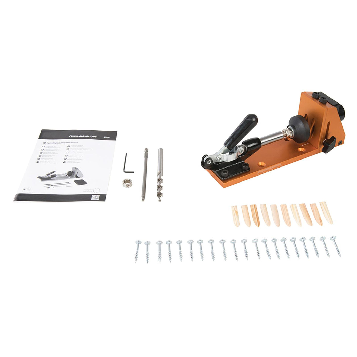 Pocket-Hole Jig 7Pc Hardened Steel Drill Guide With 2 Drill Fixed Spacing TW7PHJ