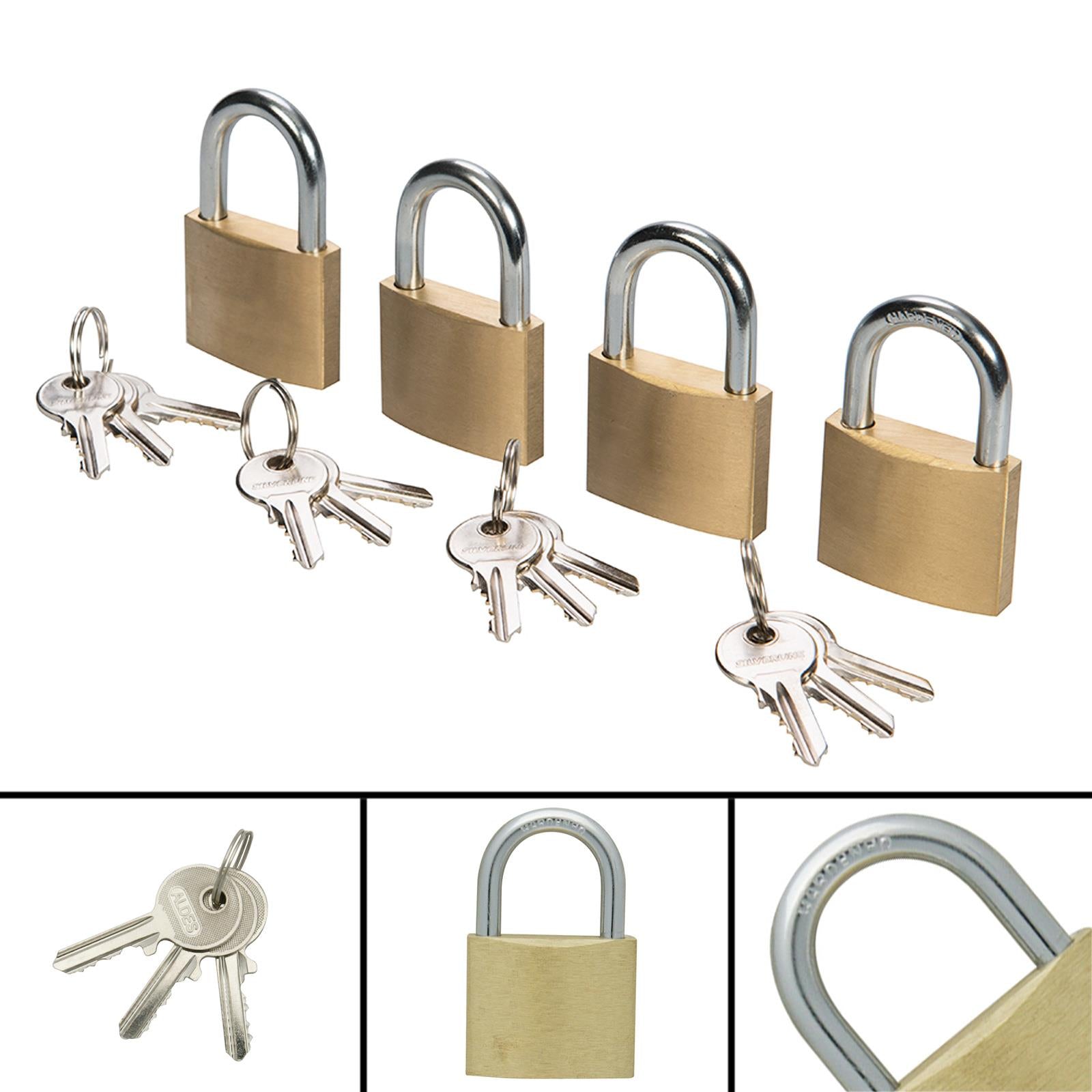 4Pk Keyed Alike Padlocks - 40mm Brass Body Chrome-Plated Steel Shackle