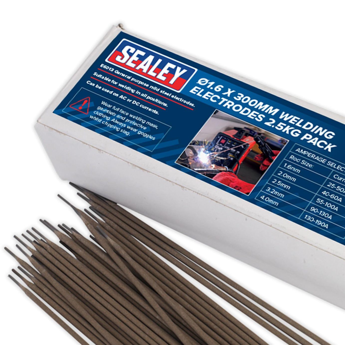 Welding Electrodes 1.6 x 3000mm 2.5kg Pack mild steel Sealey
