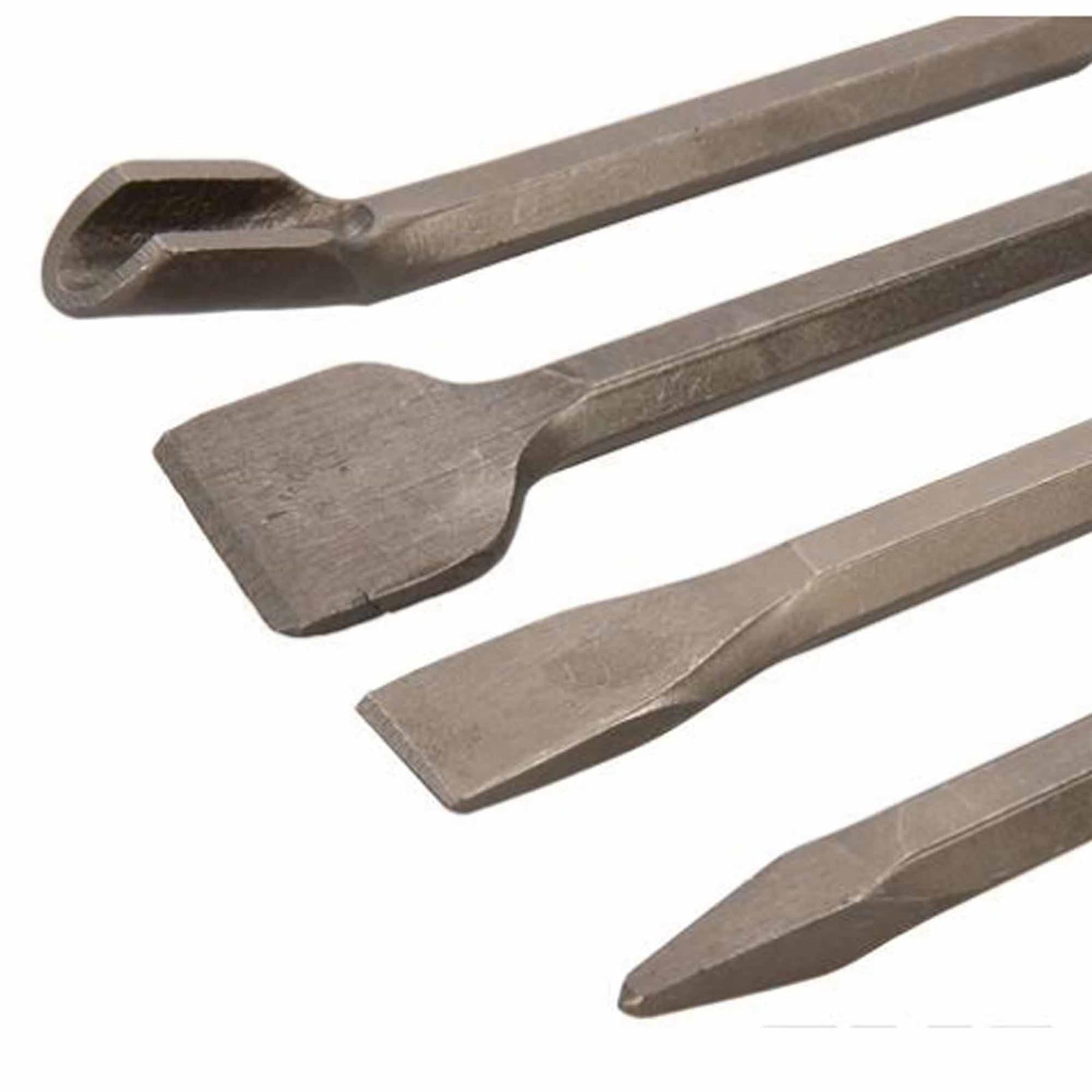 4 PIECES SDS CHISEL SET FOR HAMMER DRILL FLAT POINTED GROOVE GOUGE 250mm MASONRY