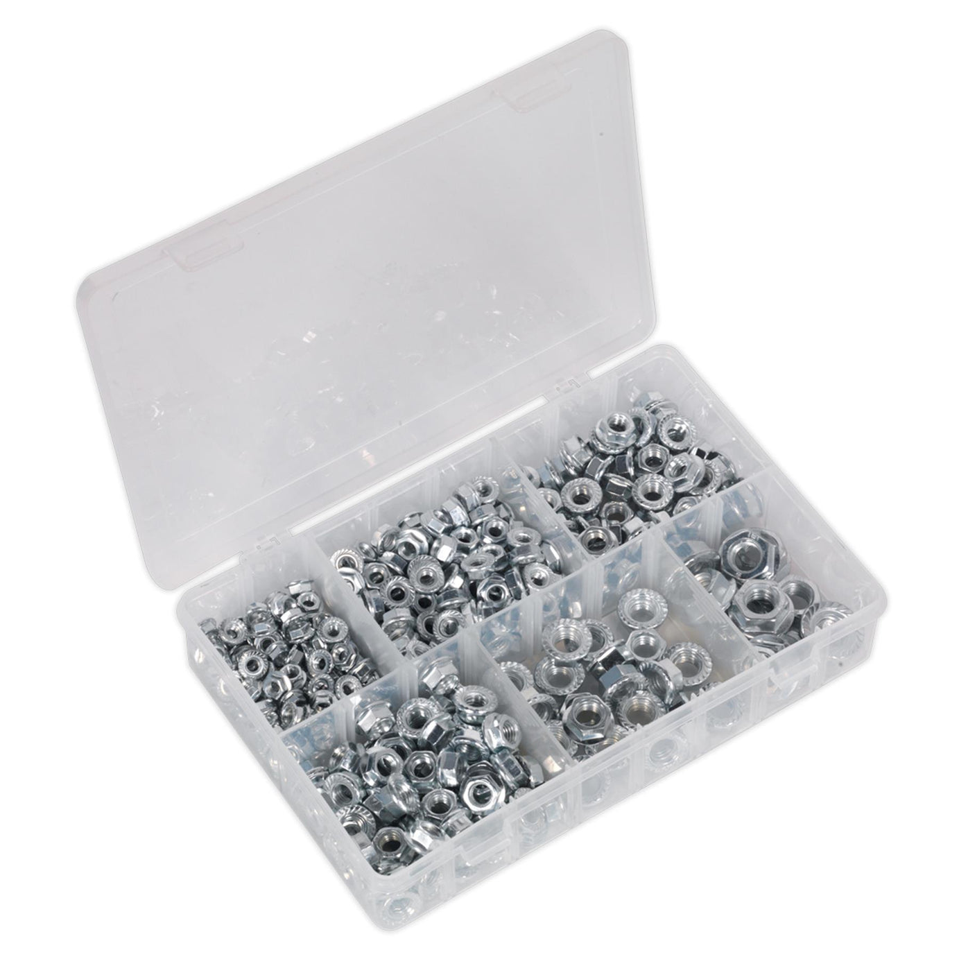 Sealey Assortment Kit 390pc M5-M12 Stainless Steel Flange Nuts Serrated Metric