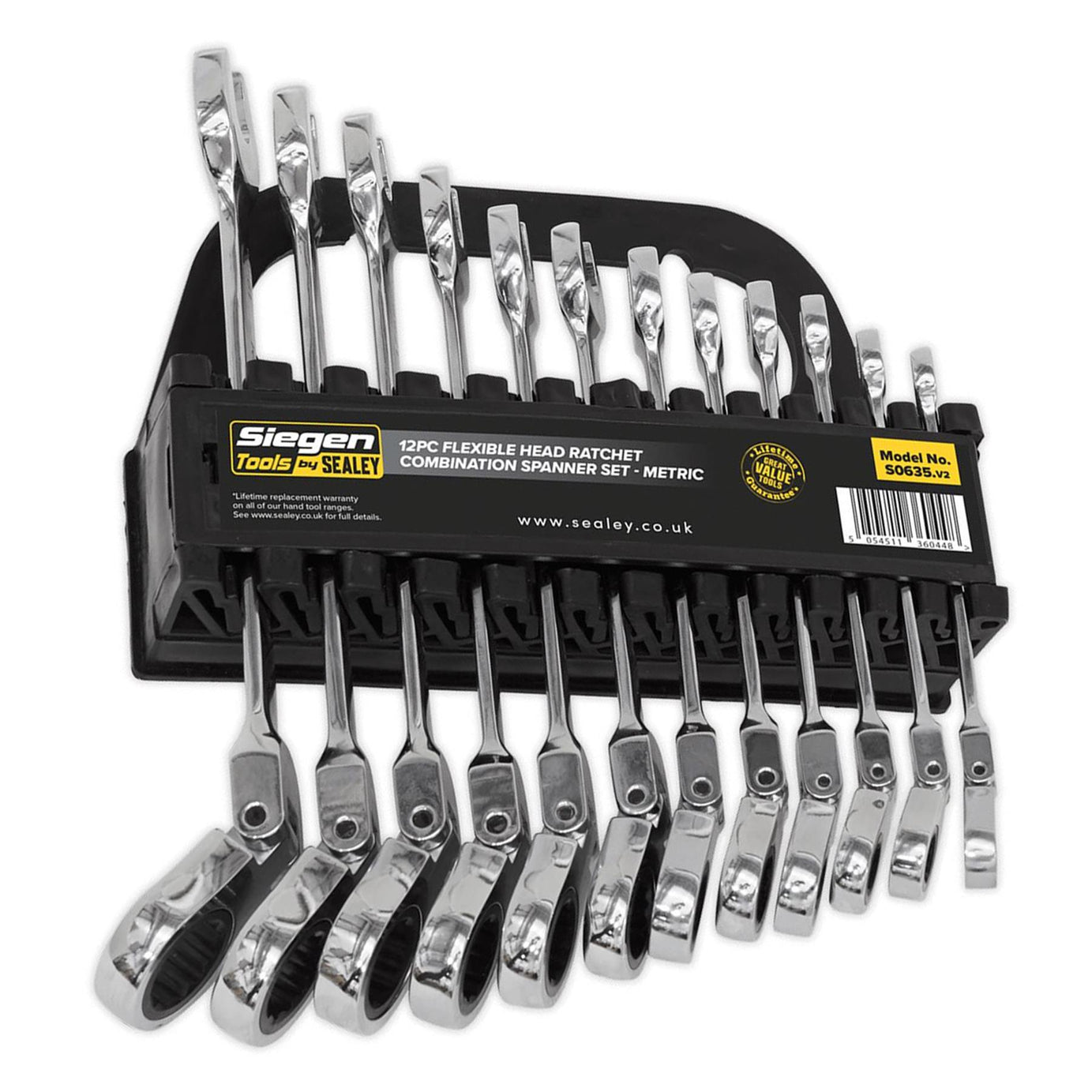 Sealey Flexible Head Ratchet Combination Spanner Set 12pc Metric