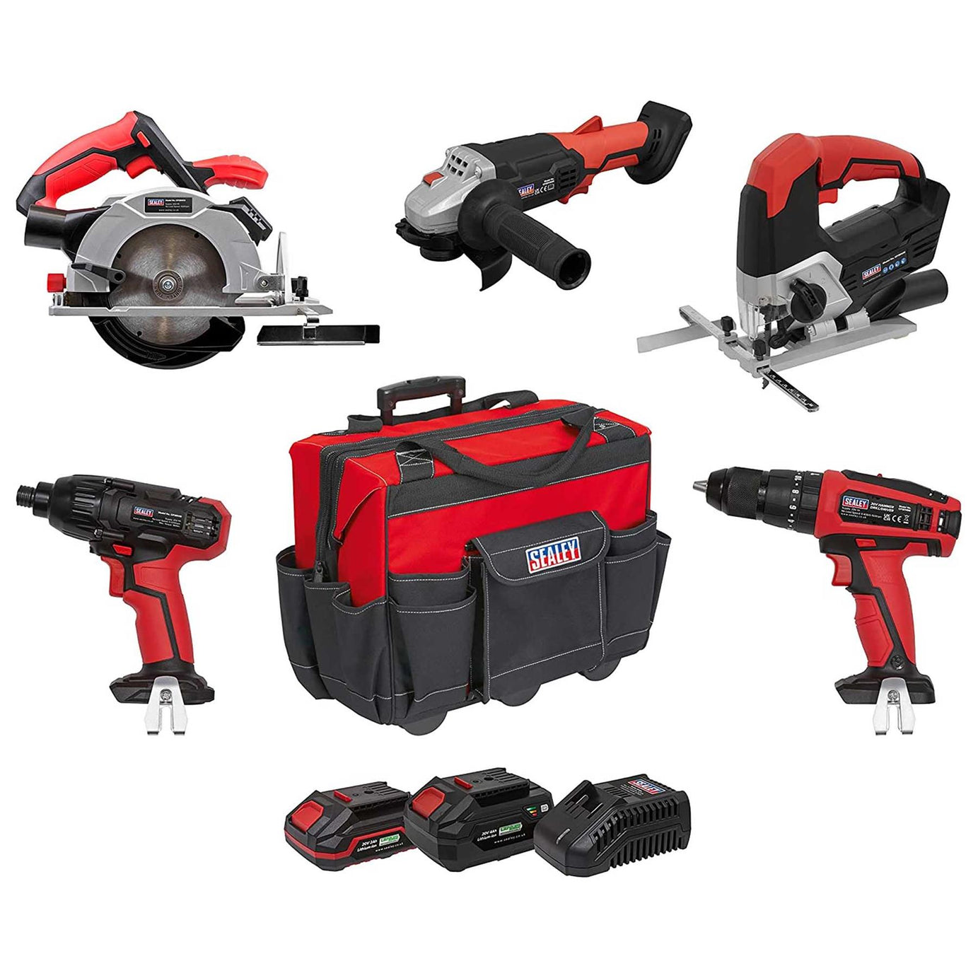 Sealey 5 x 20V SV20 Series Cordless 5 Tool Combo Kit - 2 Batteries