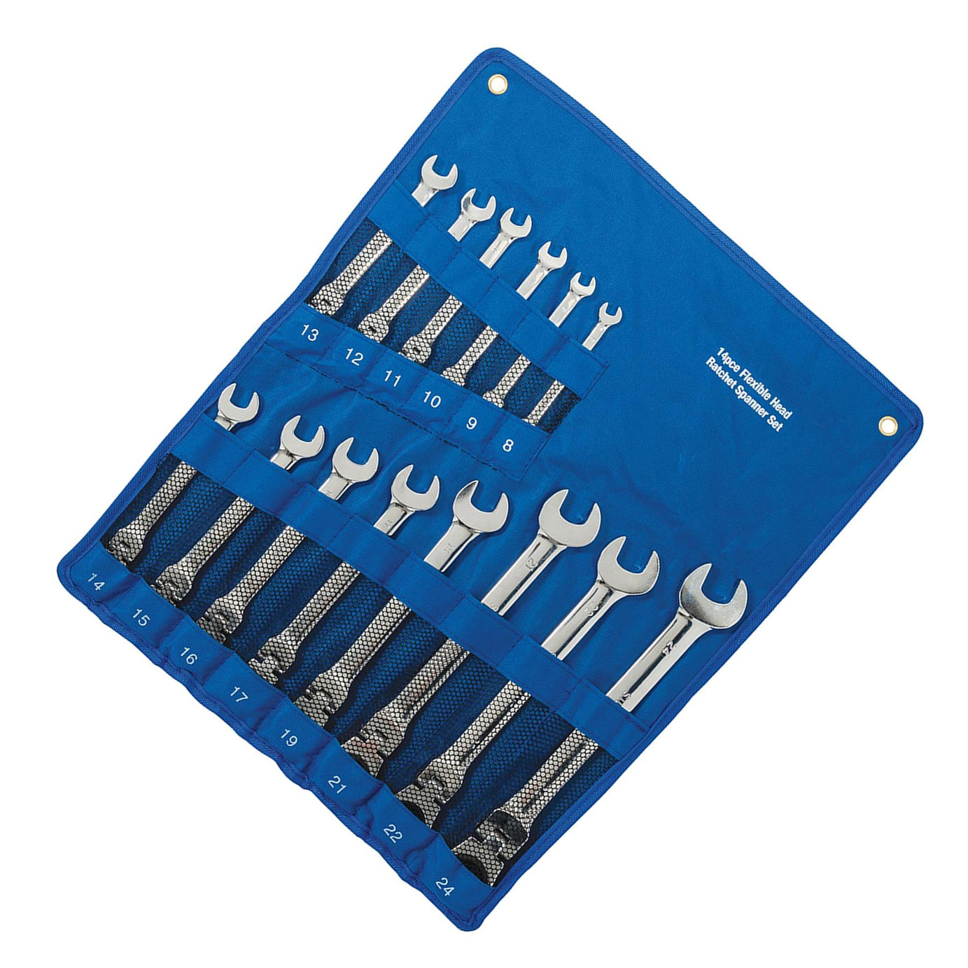 14Pce Flexible Head Ratchet Spanner Set 8mm - 24mm Polished 40Cr Alloy Steel