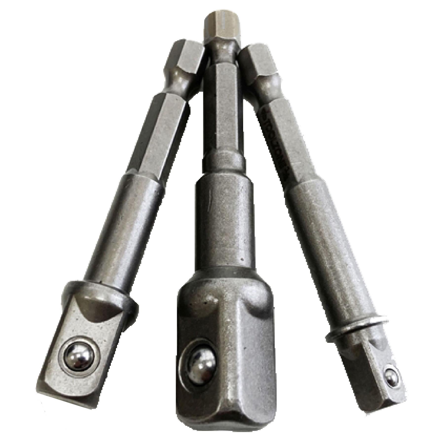 3pc 1/4" Hex Bit to 1/4" 1/2" 3/8" Square Drive Socket Adaptor Power Drill Set