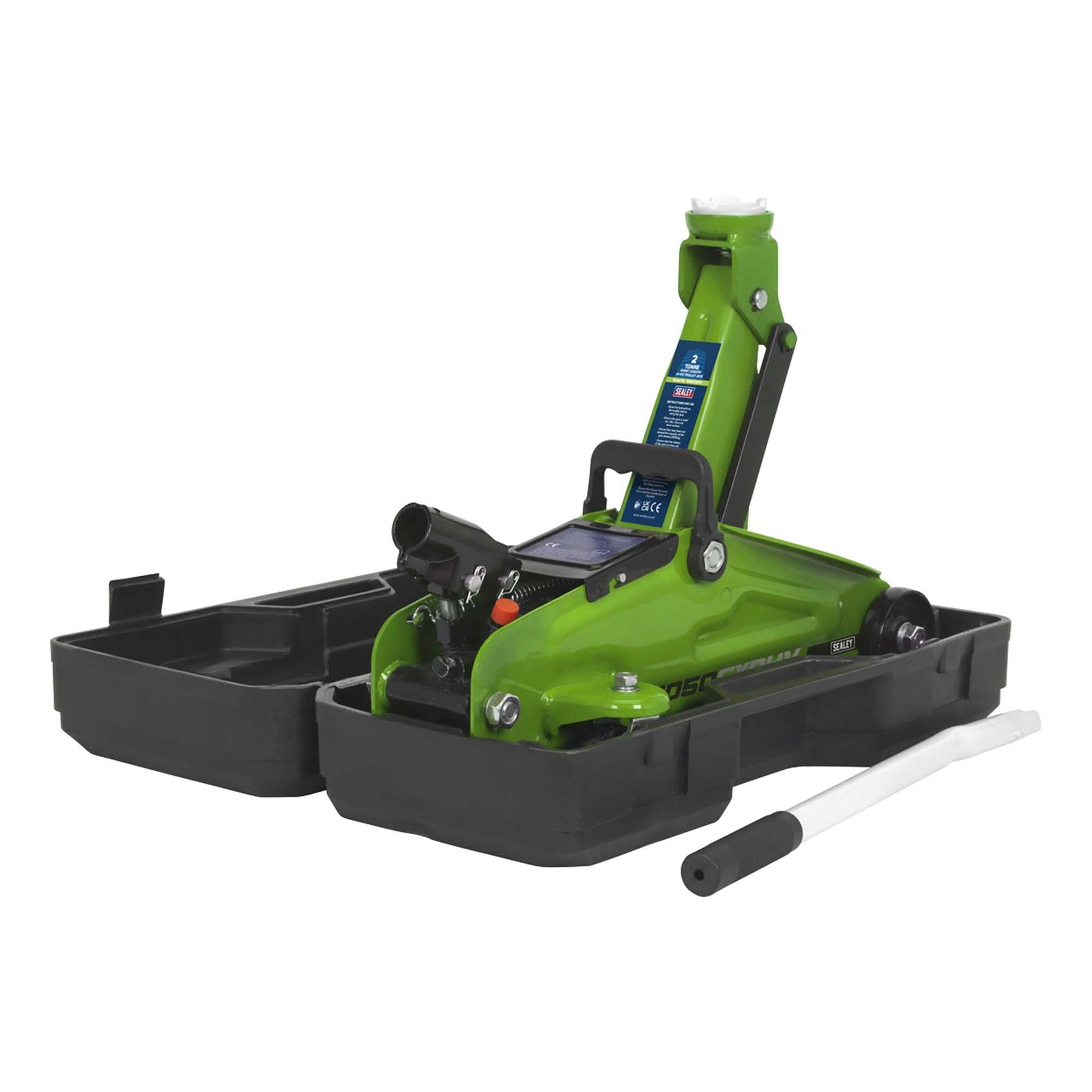 Sealey Trolley Jack 2tonne Hi-Vis Short Chassis with Storage Case