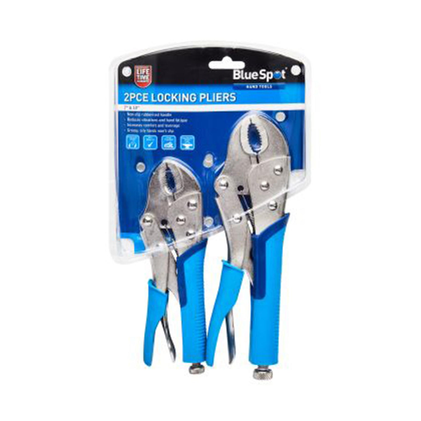 BlueSpot 2Pce 180mm & 250mm (7" & 10") Soft Grip Curved Locking Pliers Nickle Plated