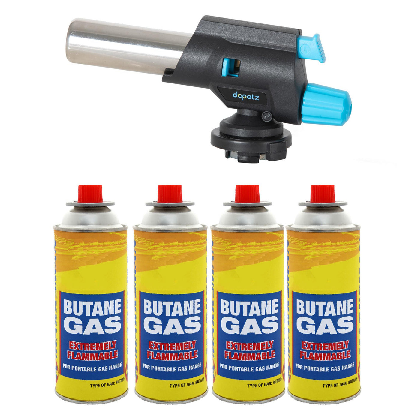 Blow Torch + 4 Butane Gas Burner Welding Auto Ignition Cooking BBQ Flame Thrower