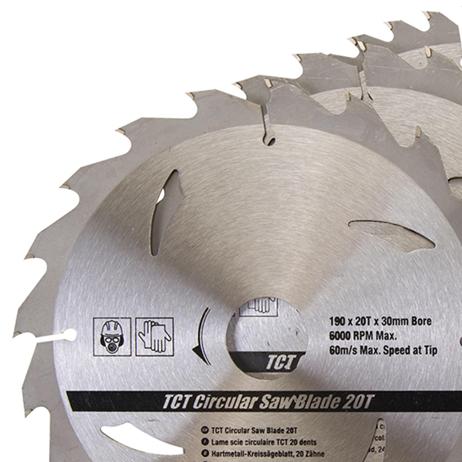 3 Piece TCT Circular Saw Blade Set 190 x 30 - 25, 20mm Rings