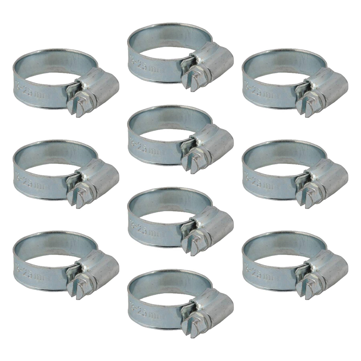 10Pk Hose Clips - 18 - 25mm (Ox) Zinc-Plated Mild Steel Ideal For Automotive Use