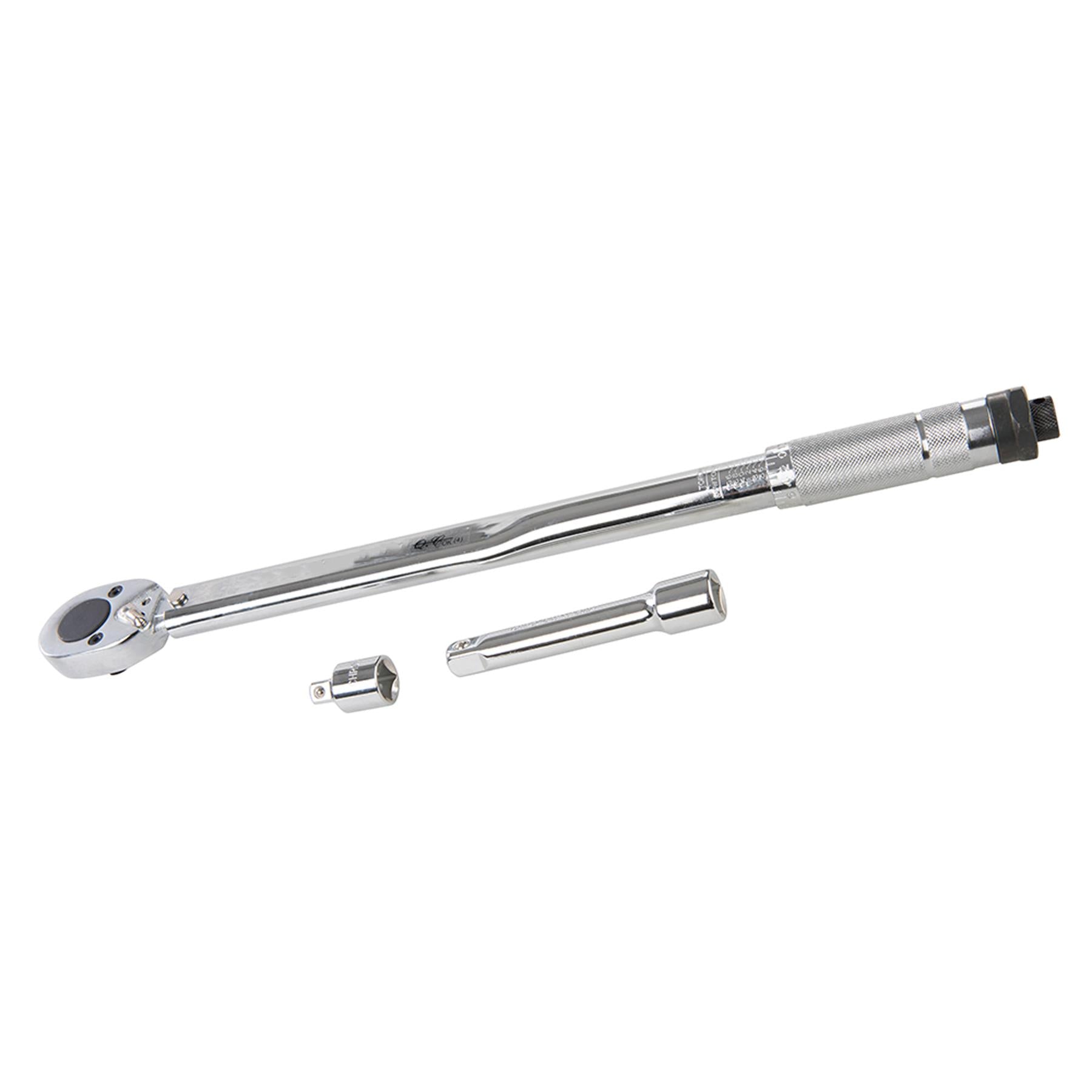 1/2" Drive Torque Wrench With 3/8" Socket Adaptor Adjustable Ratchet Chrome