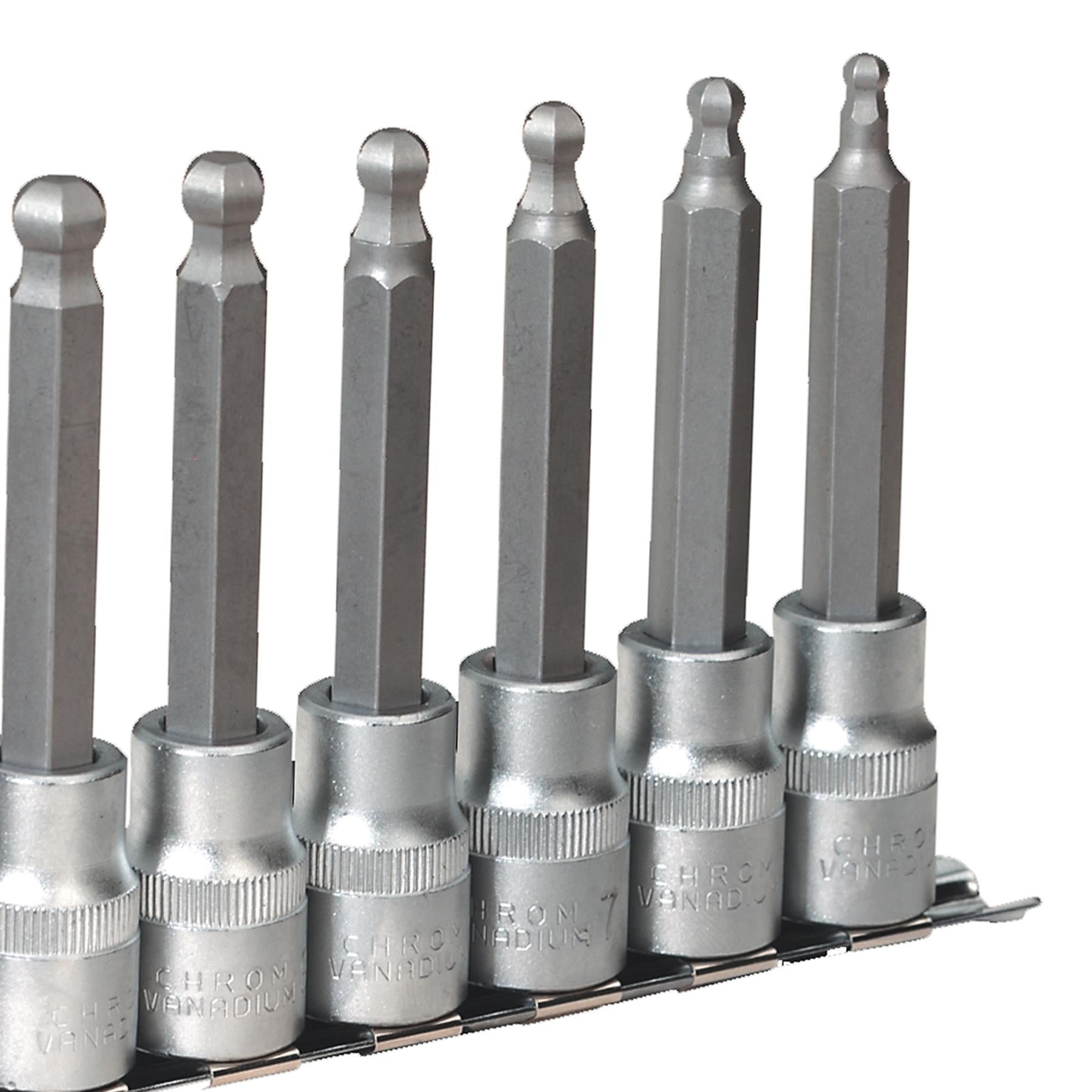 Sealey Ball-End HexSocket Bit Set 7pc 100mm 1/2"Sq Drive Metric