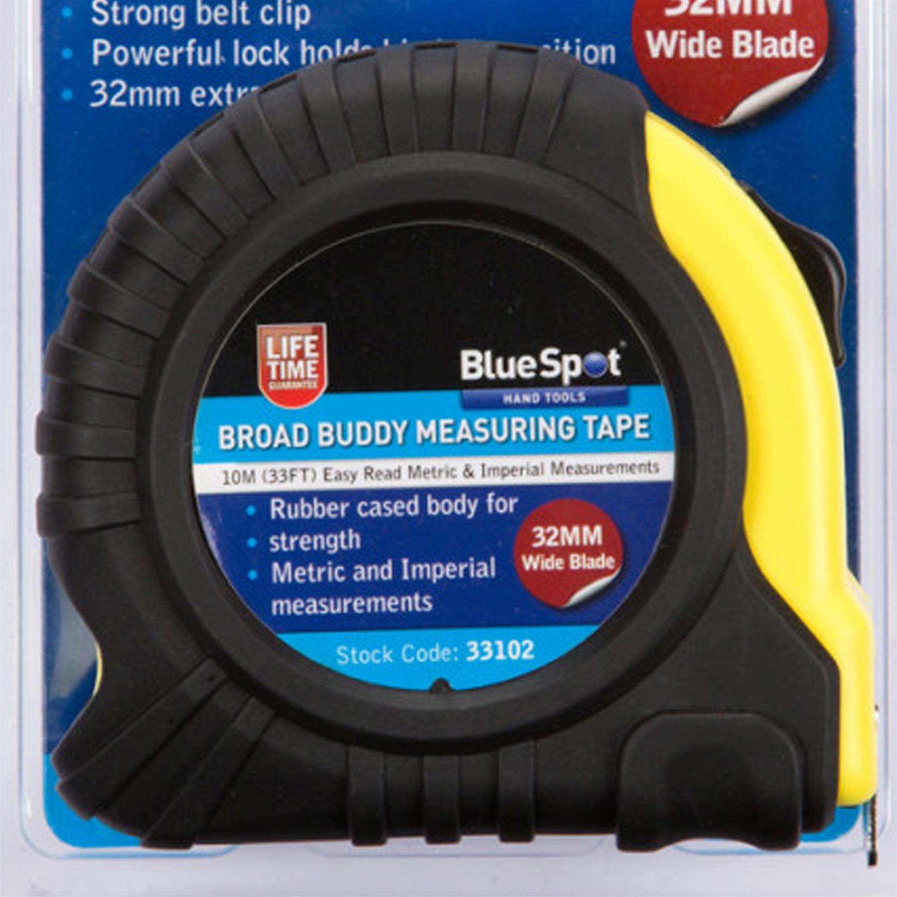 BlueSpot 32mm Extra Wide Blade Soft Grip Tape Measure Length 10m Measuring Tools