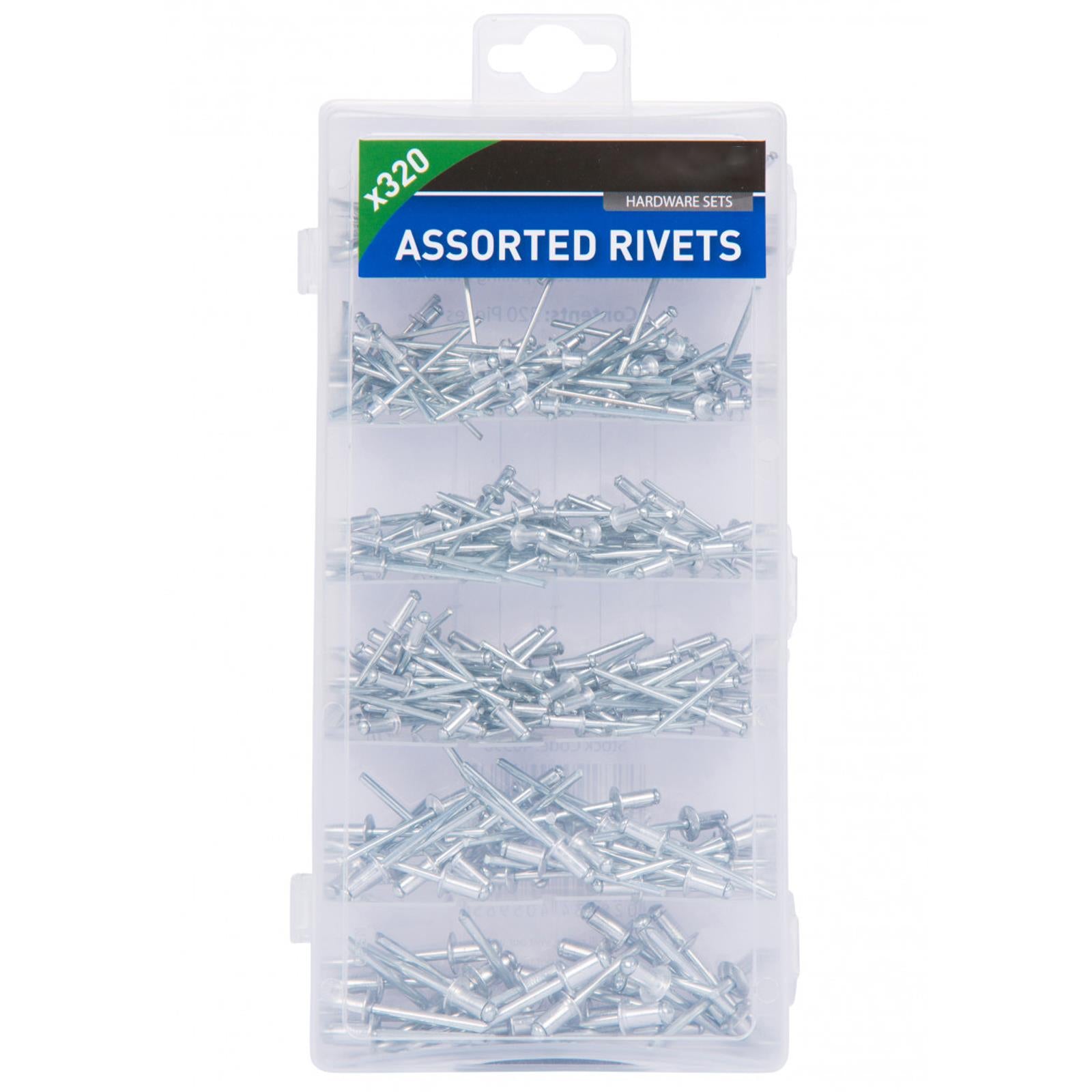 Bluespot 320Pc Assorted Blind Rivet Set Pop Rivets 2.4mm 3.2mm 4mm & 4.8mm Fix Clamp