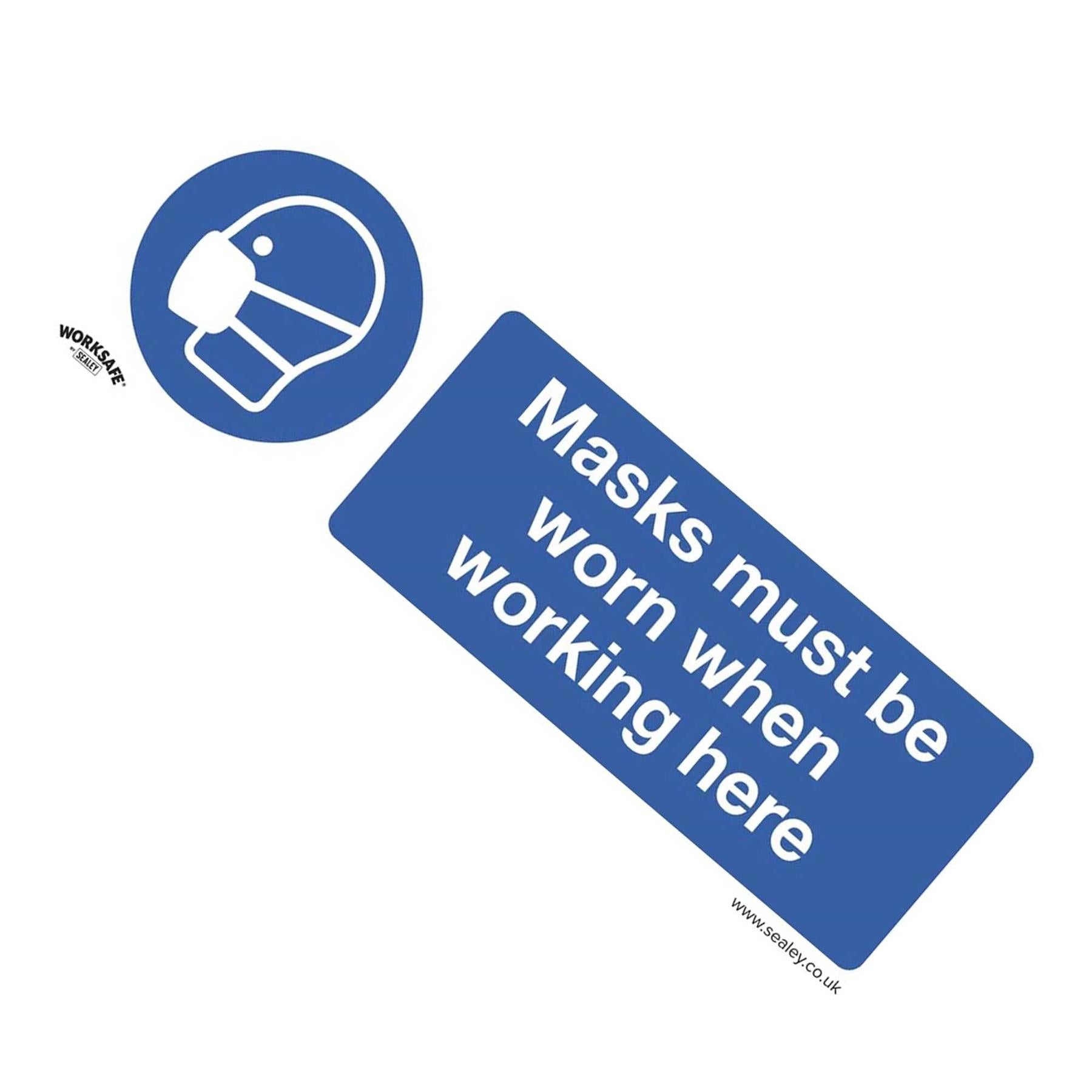 Sealey Mandatory Safety Sign - Masks Must Be Worn - Self-Adhesive Vinyl - Pack of 10