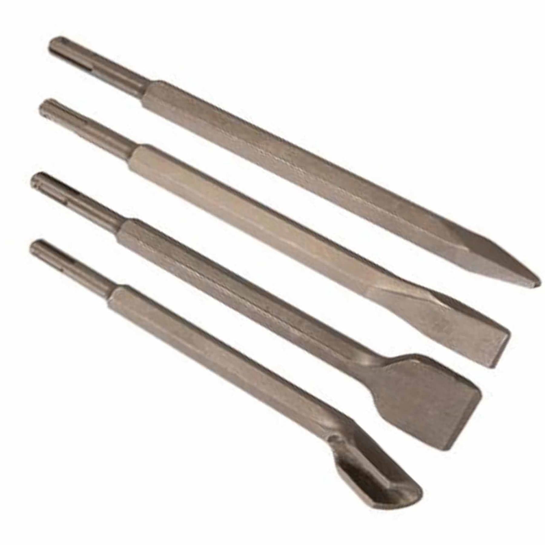 4 PIECES SDS CHISEL SET FOR HAMMER DRILL FLAT POINTED GROOVE GOUGE 250mm MASONRY