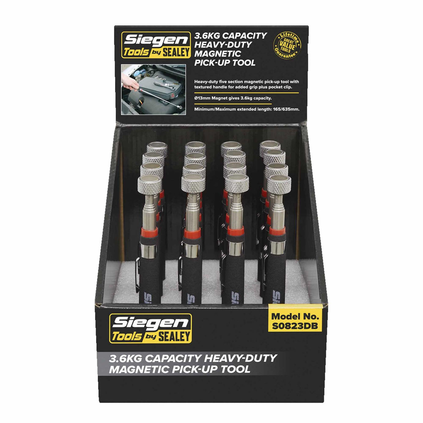 Sealey Heavy-Duty Magnetic Pick-Up Tool 3.6kg Cap Display Box of 16