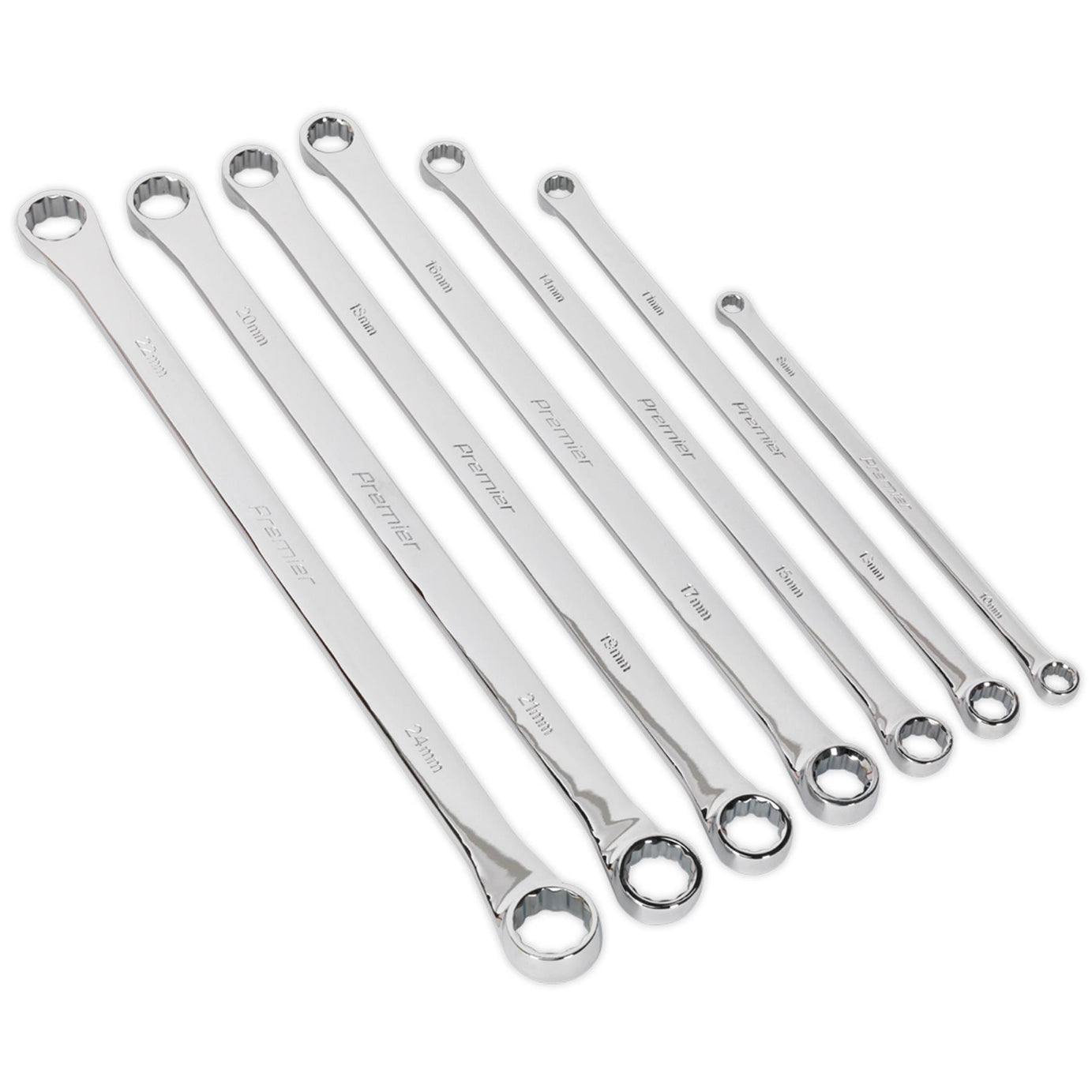 double End Ring Spanner Set 7pc Extra-Long Metric. Sealey