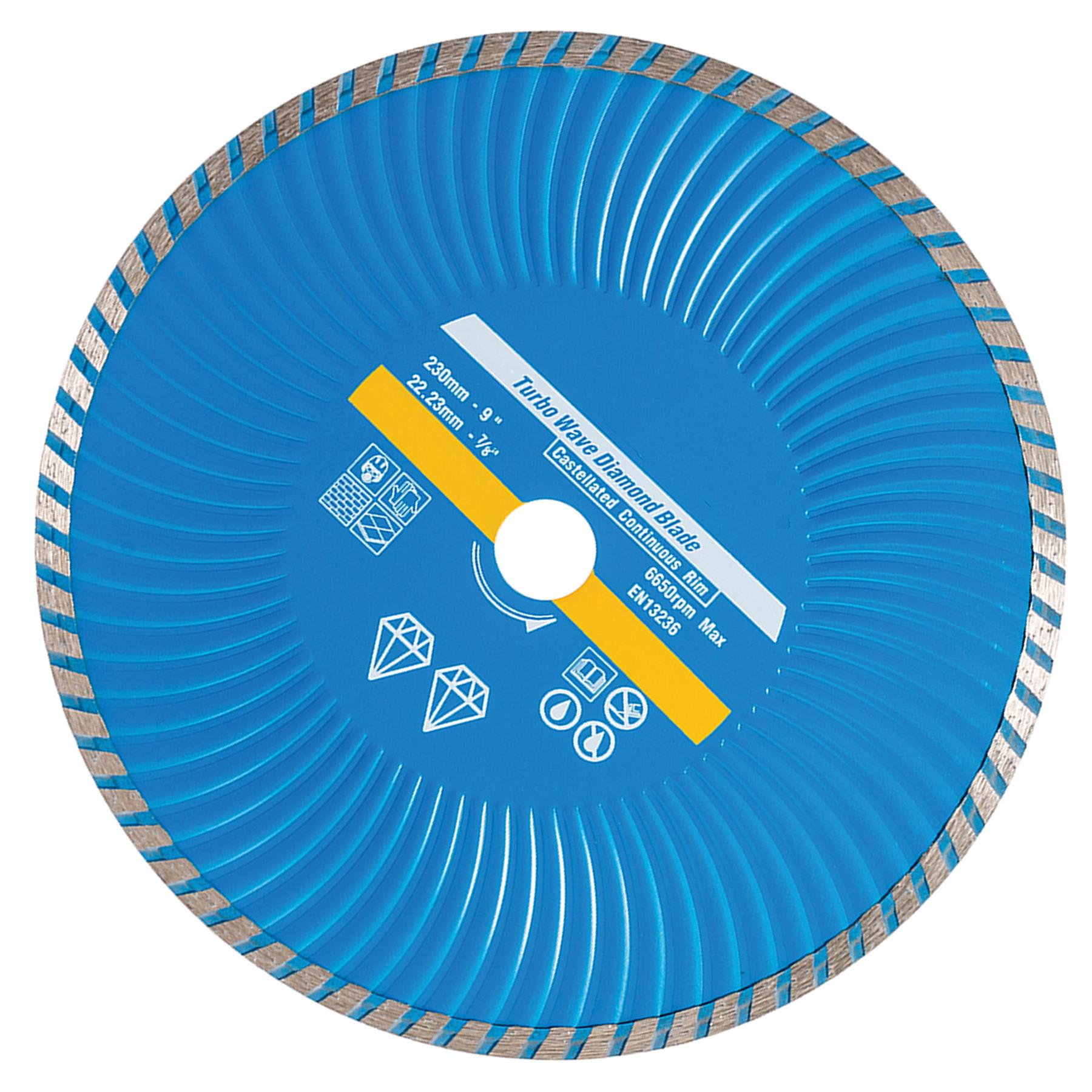 Turbo Wave Diamond Blade 230 X 22.23mm Castellated Cont Rim Continuous Rim Blade