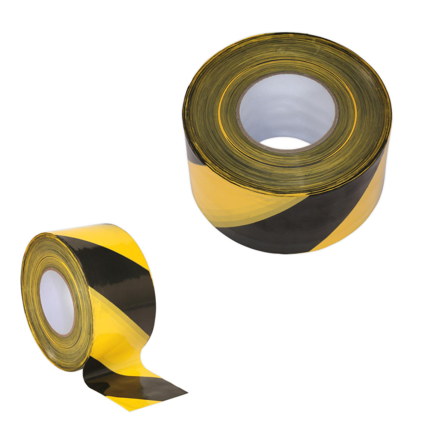 Sealey Hazard Warning Barrier Tape 80mm x 100m Black/Yellow Non-Adh
