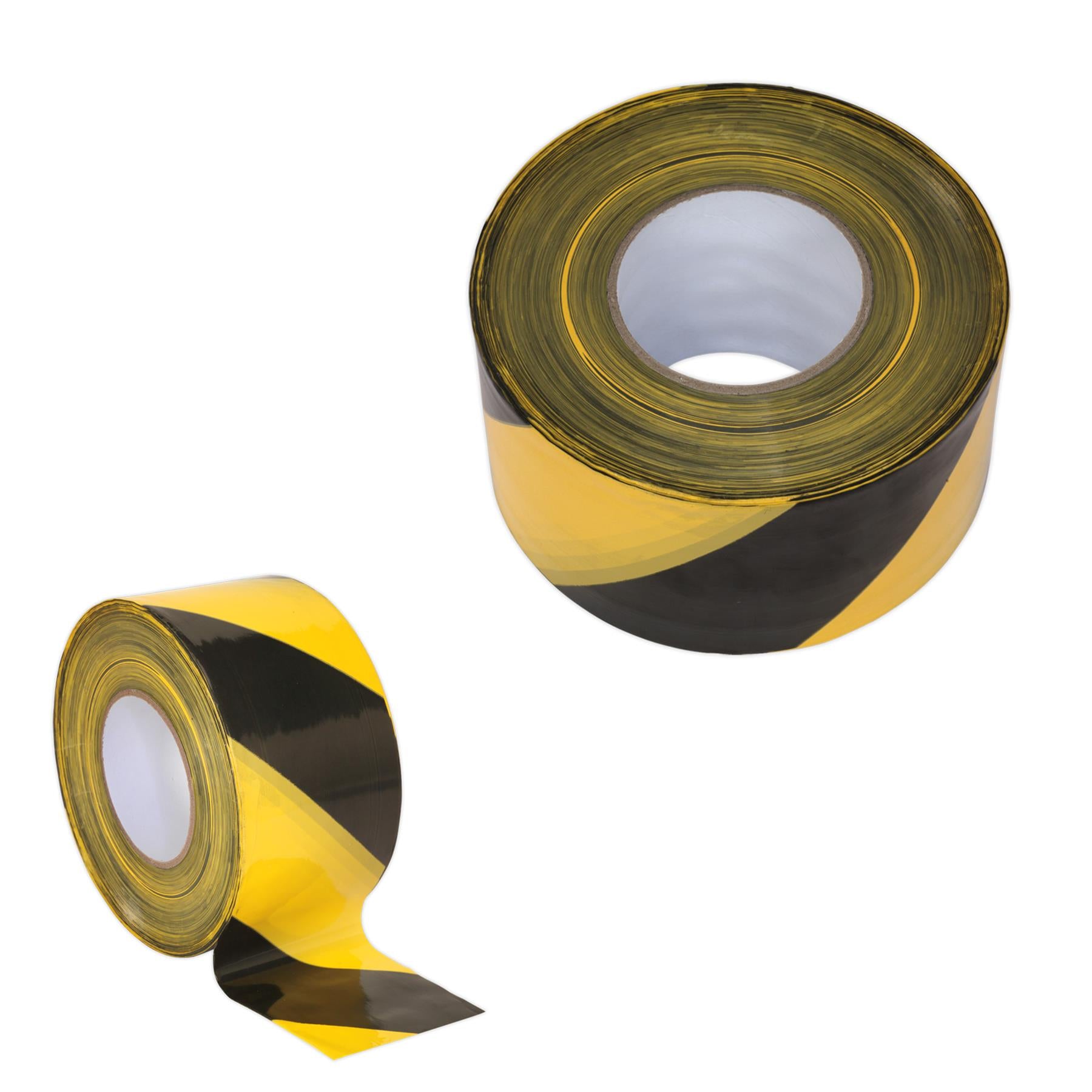 Sealey Hazard Warning Barrier Tape 80mm x 100m Black/Yellow Non-Adh