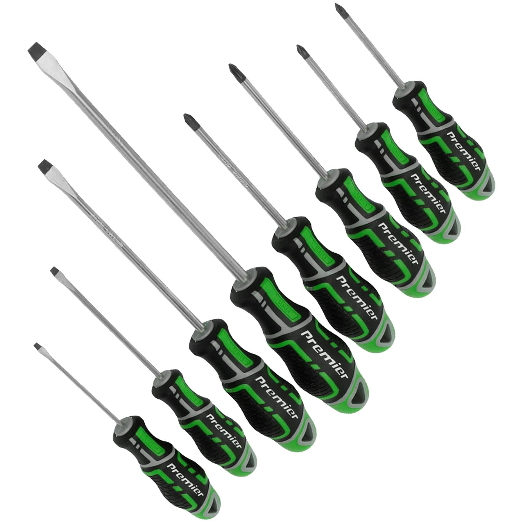 Sealey 8pc Screwdriver Set Slotted Phillips Pozi Magnetic GripMax Hi Vis Green
