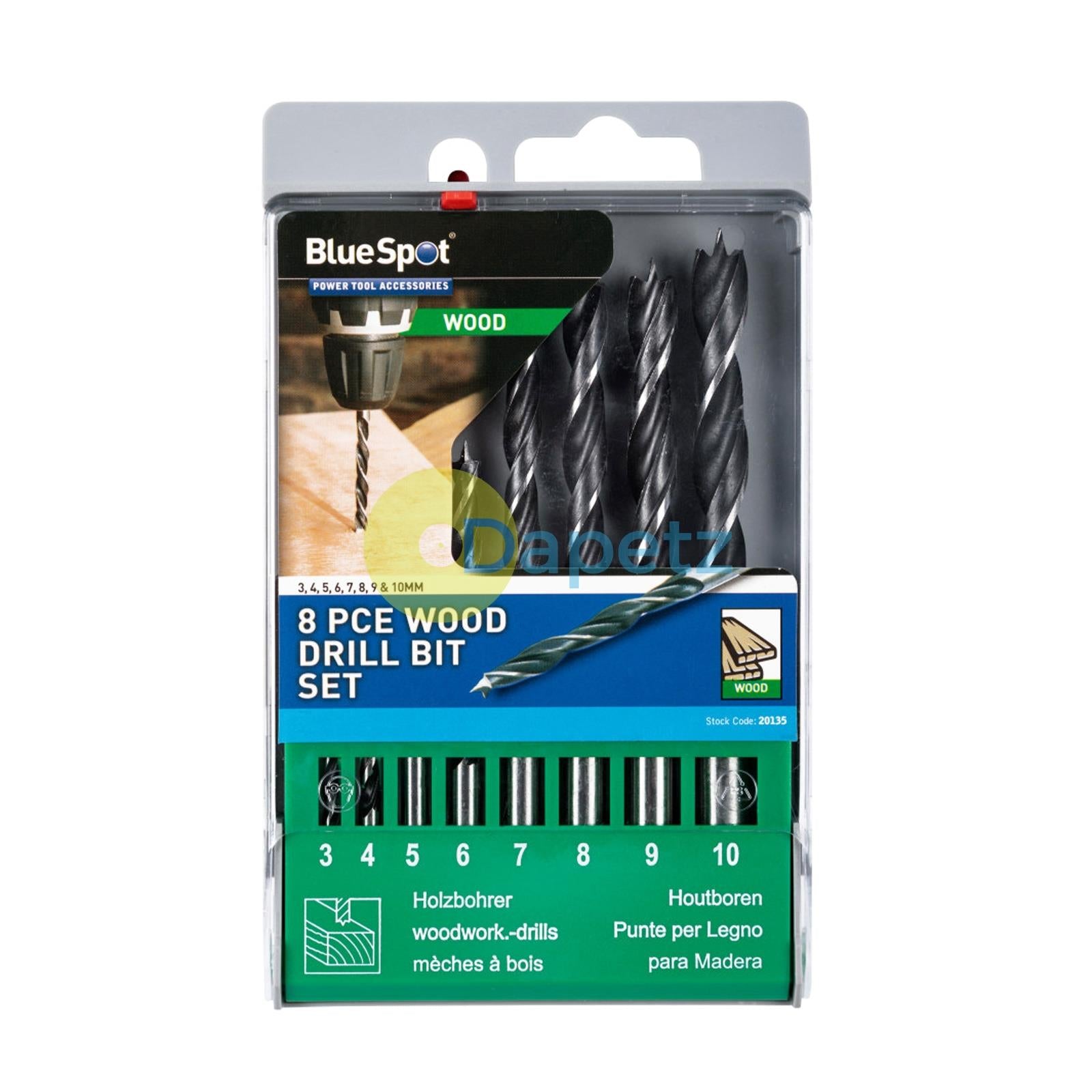 BlueSpot 5pc Brad Point Wood Drill Bit Set 4, 5, 6, 8 & 10mm Bits