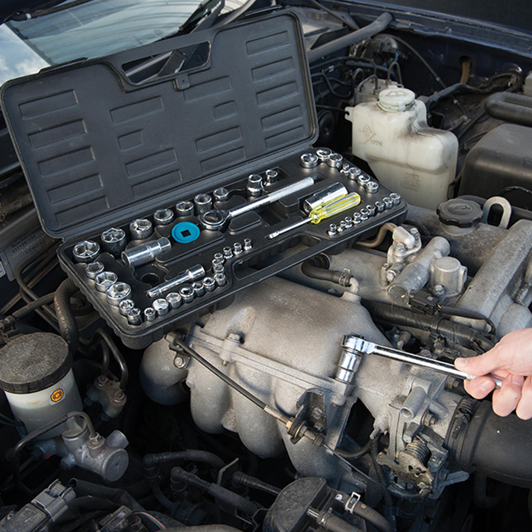 52Pce Socket Set Spinner Ratchet Handle Extension Bar Mechanic Workshop DIY