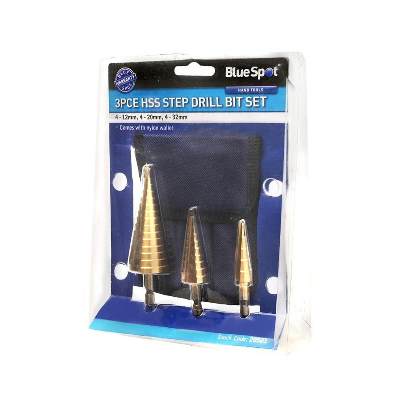 BlueSpot 3Pce HSS Hex Shank Tap Drill Bits Metric Thread (4-32mm) Screw Compound Set