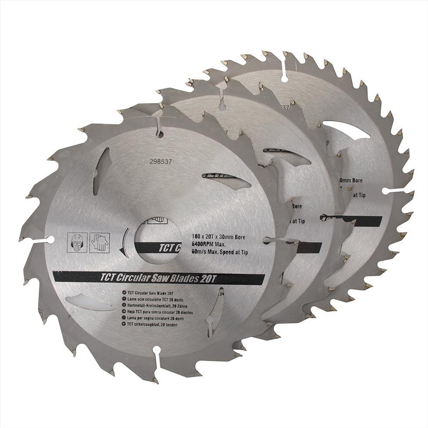 3 Piece TCT Circular Saw Blade Set 180 x 30 - 20, 16mm Rings