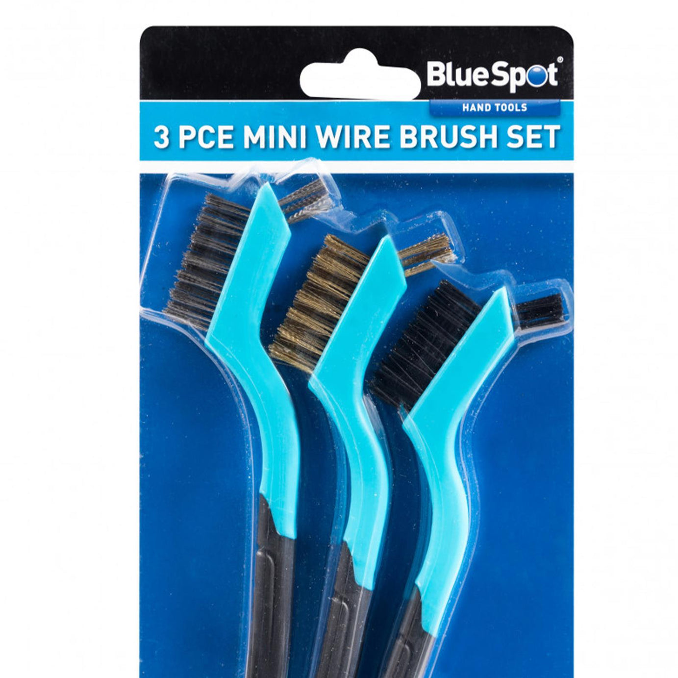 BlueSpot 3pc Soft Grip Mini Wire Brush With Small Tip Bristle Nylon Brass Steel
