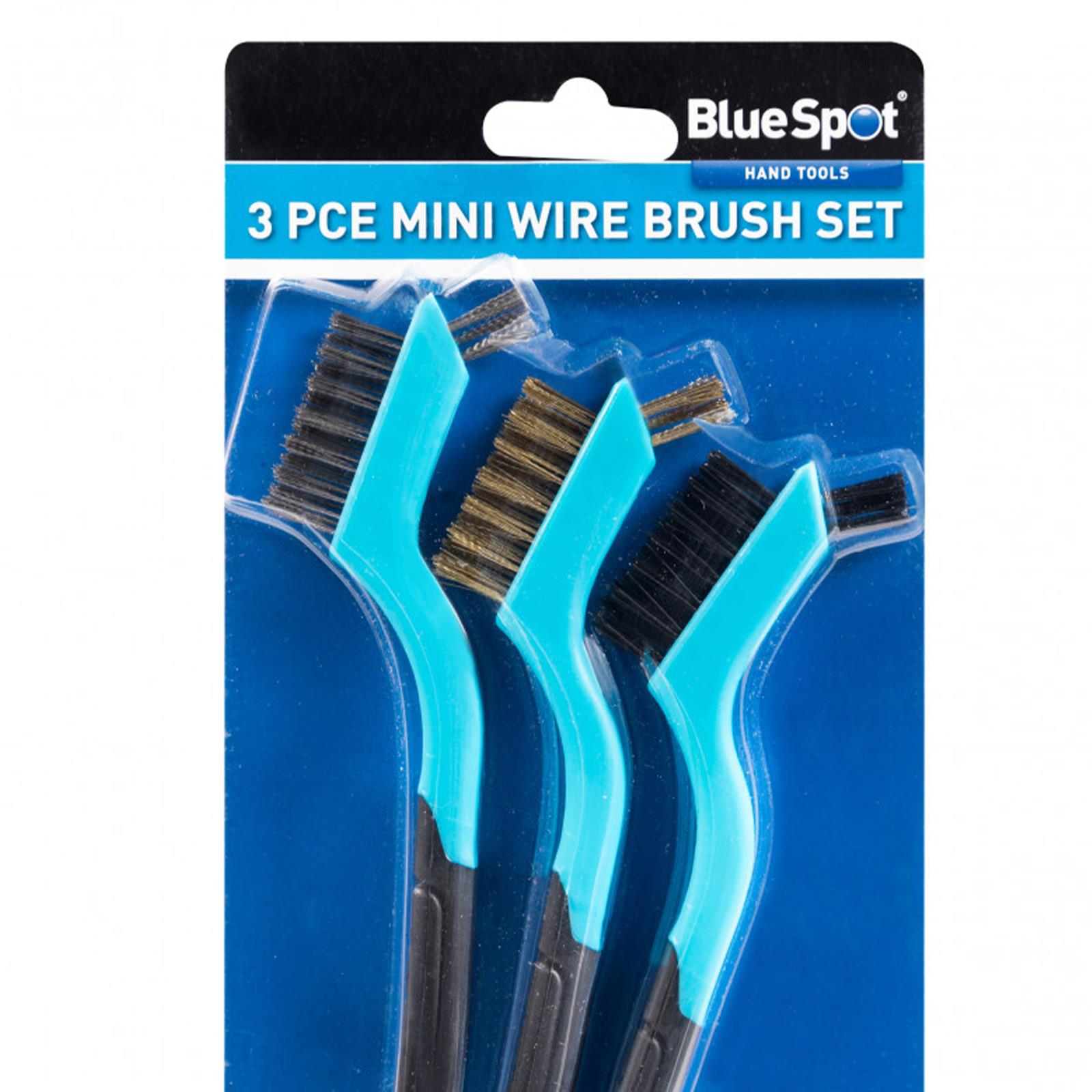 BlueSpot 3pc Soft Grip Mini Wire Brush With Small Tip Bristle Nylon Brass Steel