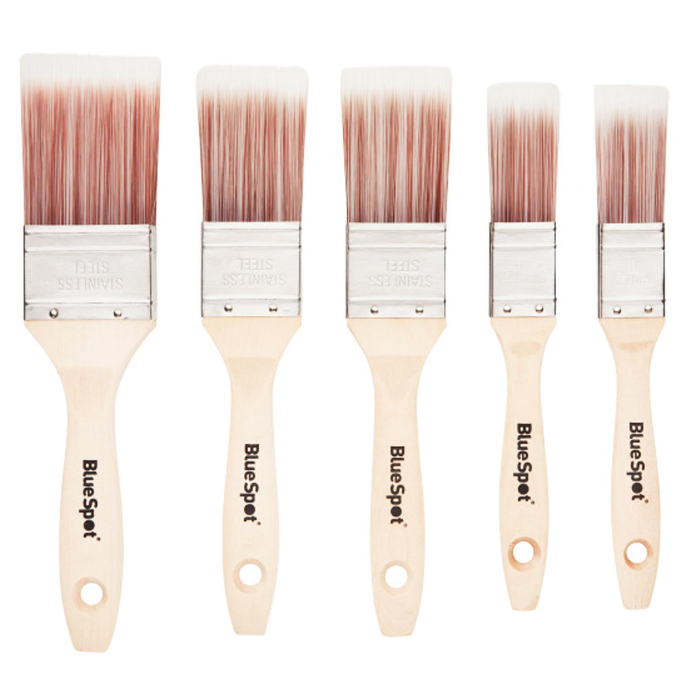 BlueSpot 5pce Pure Synthetic Bristle Paint Brush Set 2x1". 2x1 ½". 1x2"