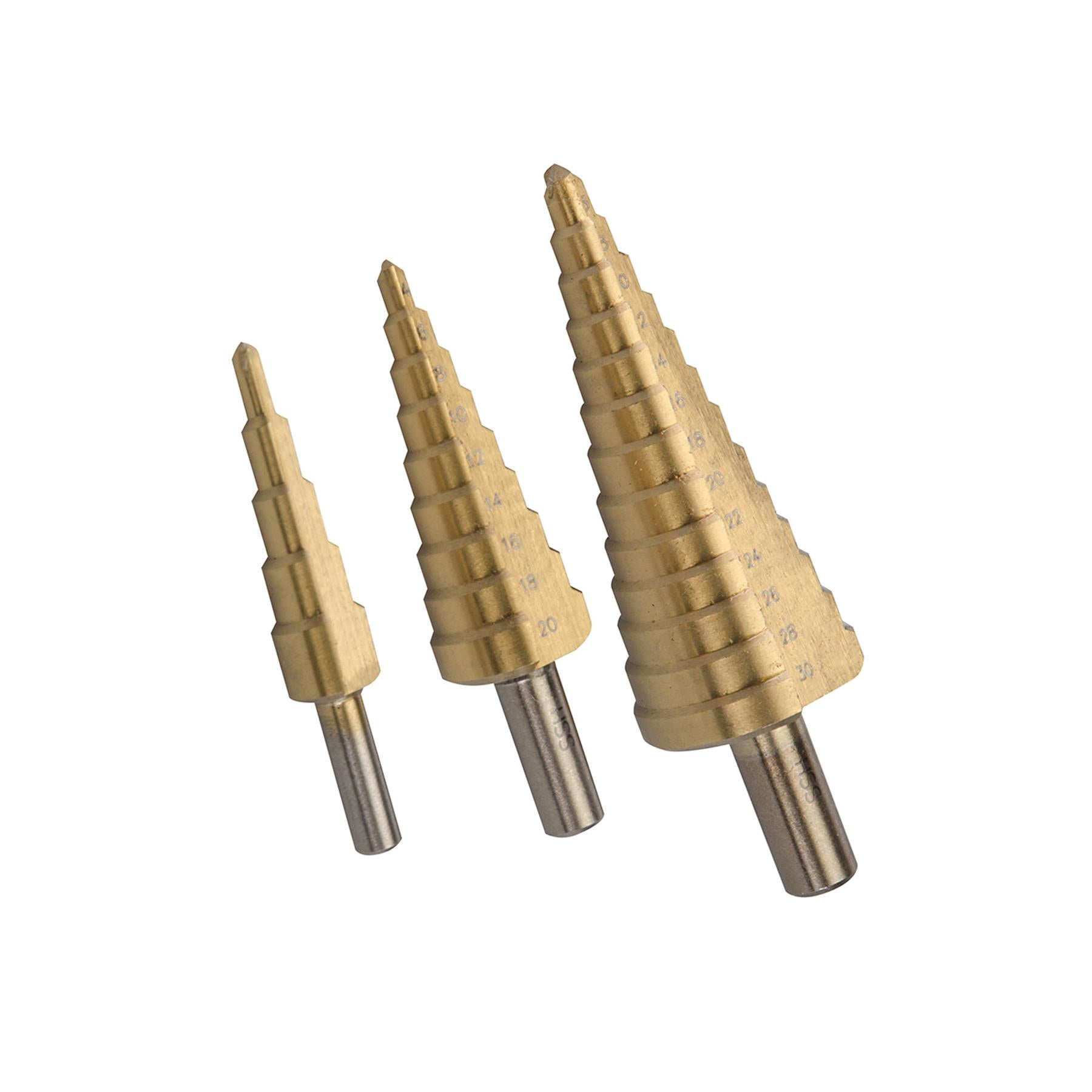 3Pce Titanium-Coated HSS Step Drill Bits Set DIY Tools With Storage Case