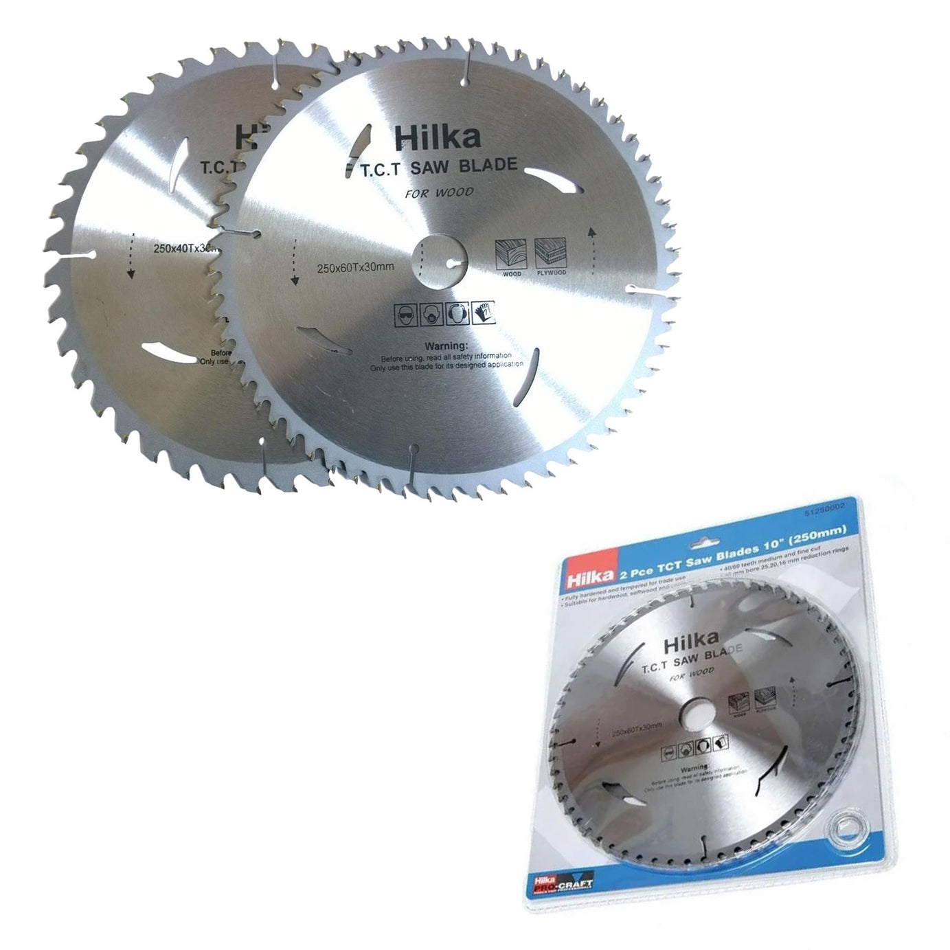 2 Piece TCT Circular Saw Blades 10" 250mm x 30mm Bore Pro Craft By Hilka