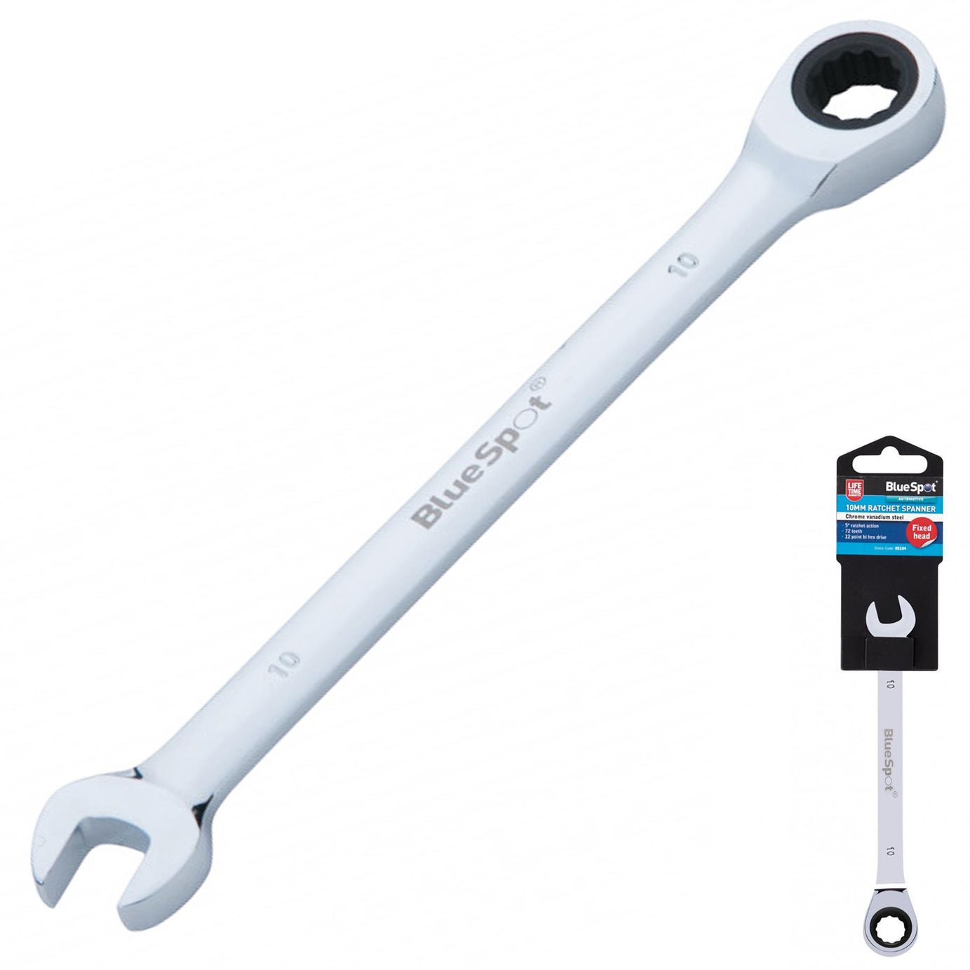 BlueSpot Ratchet Spanner Combination Flexible Head Wrench Metric 10mm