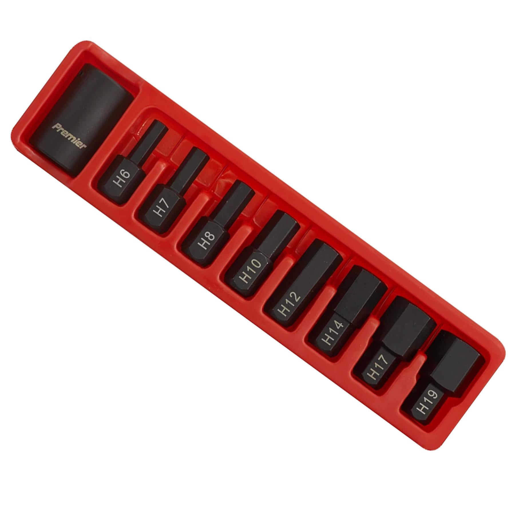 Sealey Impact Hex Bit & Holder Set 9pc 1/2"Sq Drive