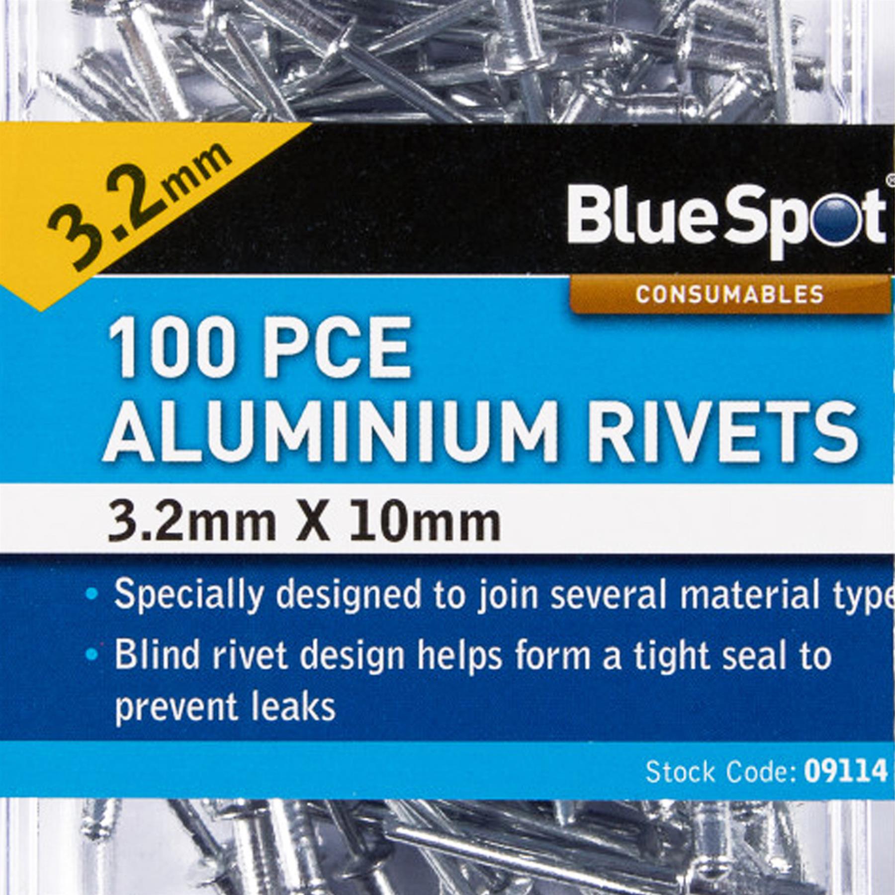 BlueSpot Rivet Guns 100Pce 3.2mm X 10mm & Aluminium Pop Rivits Trade