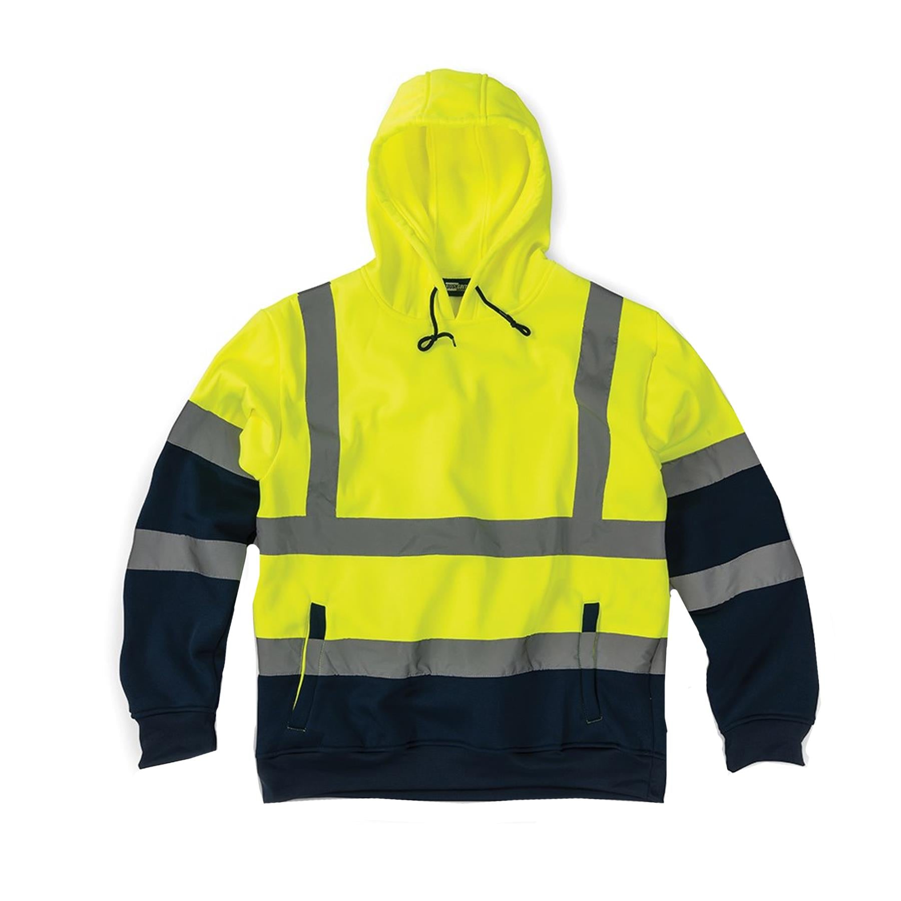 Tough Grit Hi-vis Visibility Hoodie 2-tone Pullover Fleece Top Yellow/Navy S