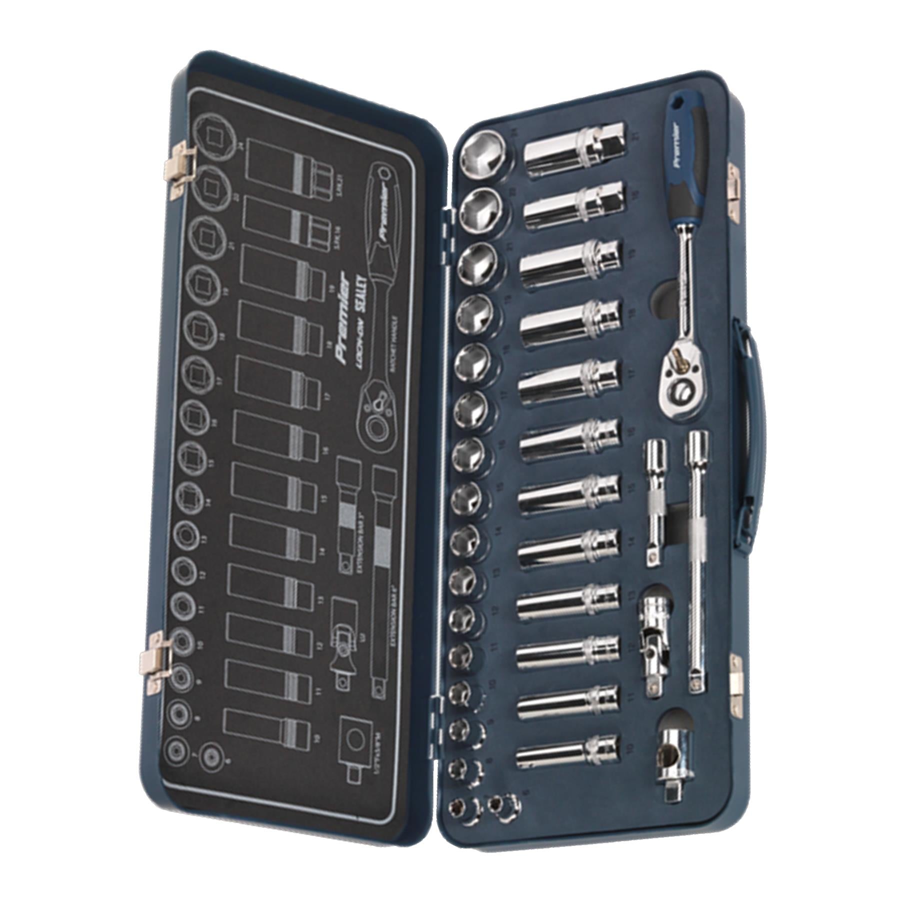 Sealey Socket Set 34pc Professional Lock-On Socket Set 3/8"Sq Drive 6pt Metric