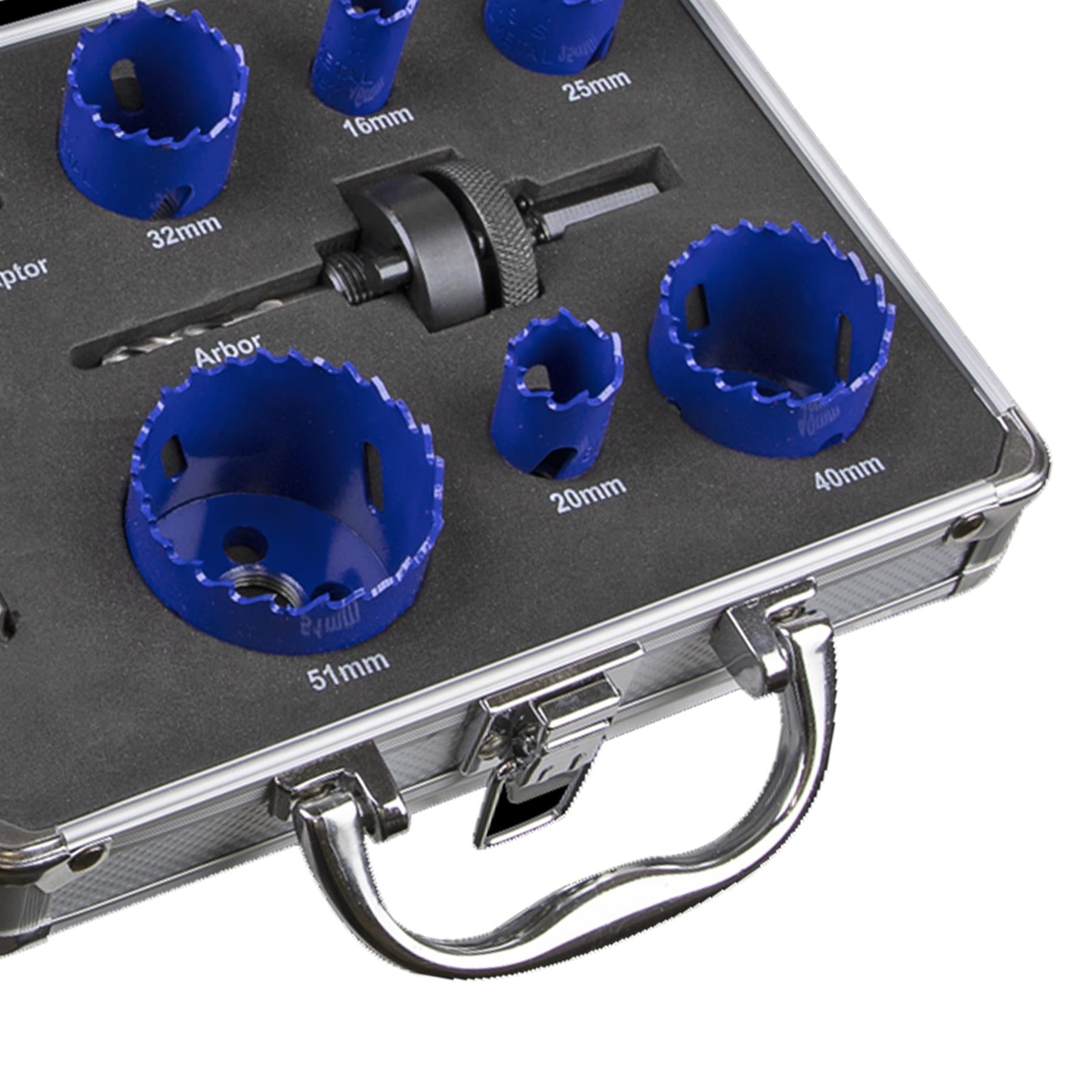 9 Piece Electricians Hole Saw Kit. Professional quality kit Sealey