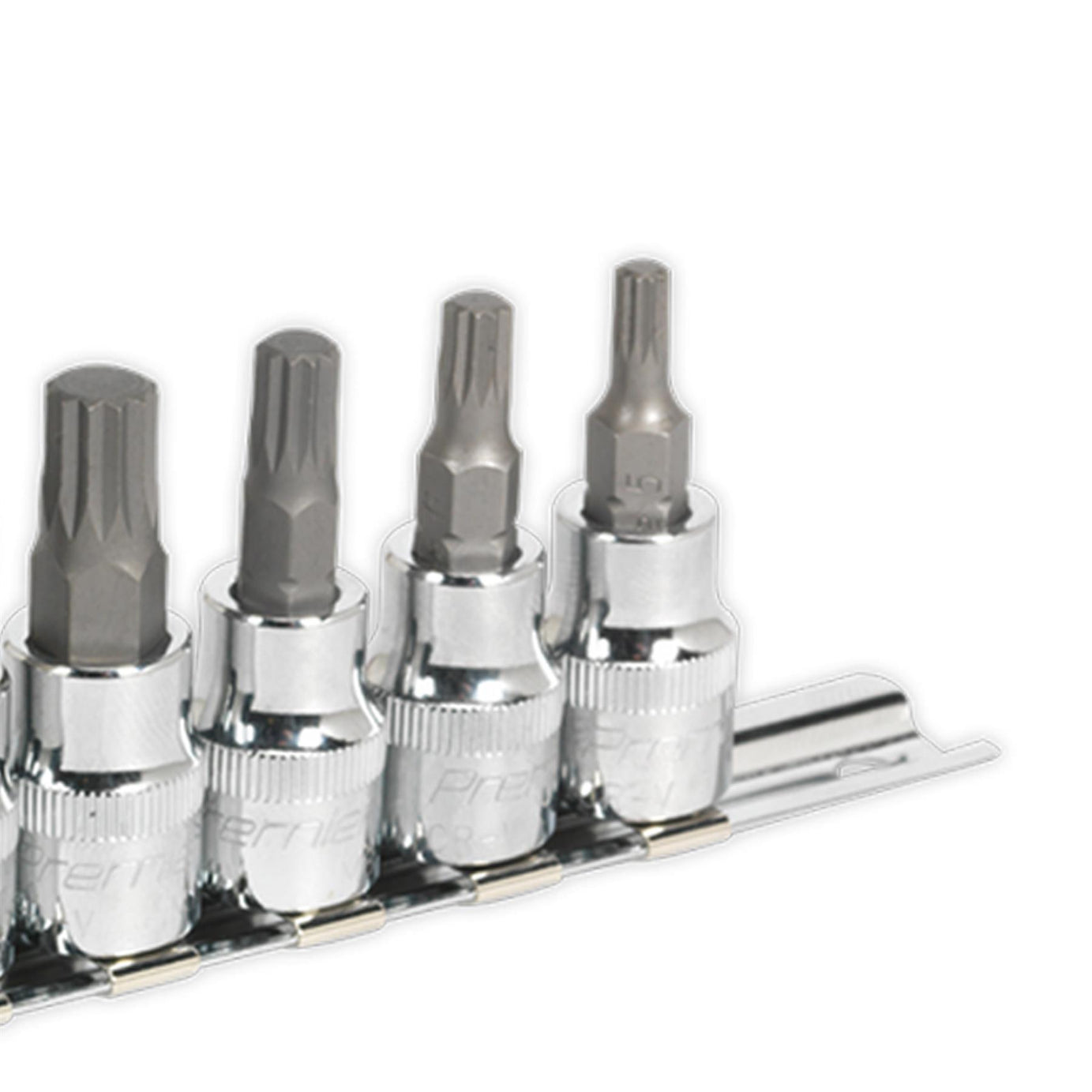 Sealey Spline Socket Bit Set 10pc 3/8"Sq Drive Chrome Vanadium Steel