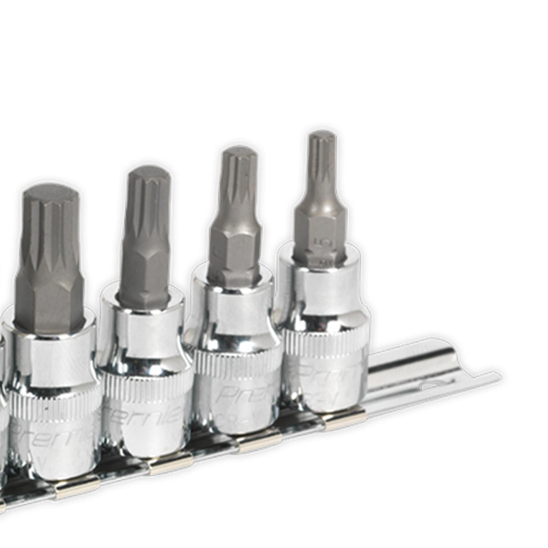 Sealey Spline Socket Bit Set 10pc 3/8"Sq Drive Chrome Vanadium Steel
