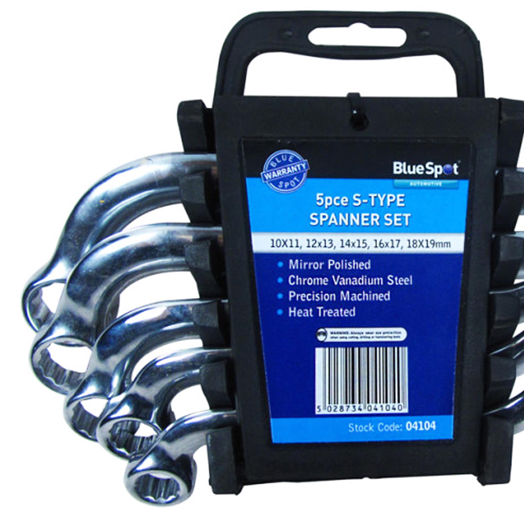 BlueSpot 5 Piece 10-19mm S-Type Spanner Set Metric Curved Chrome Vanadium