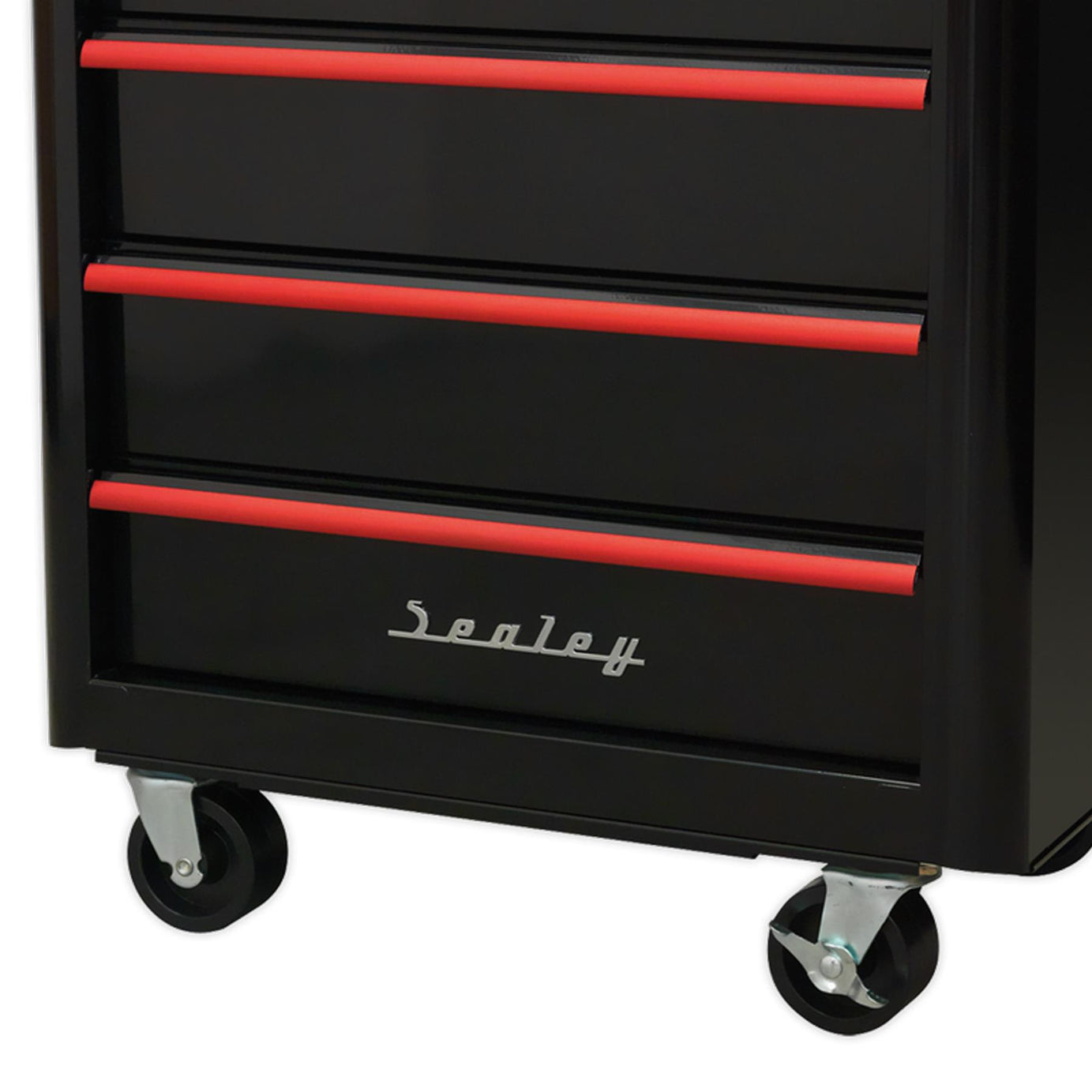 Sealey Rollcab 4 Drawer Retro Style - Black/Red Anodised Draw Pulls